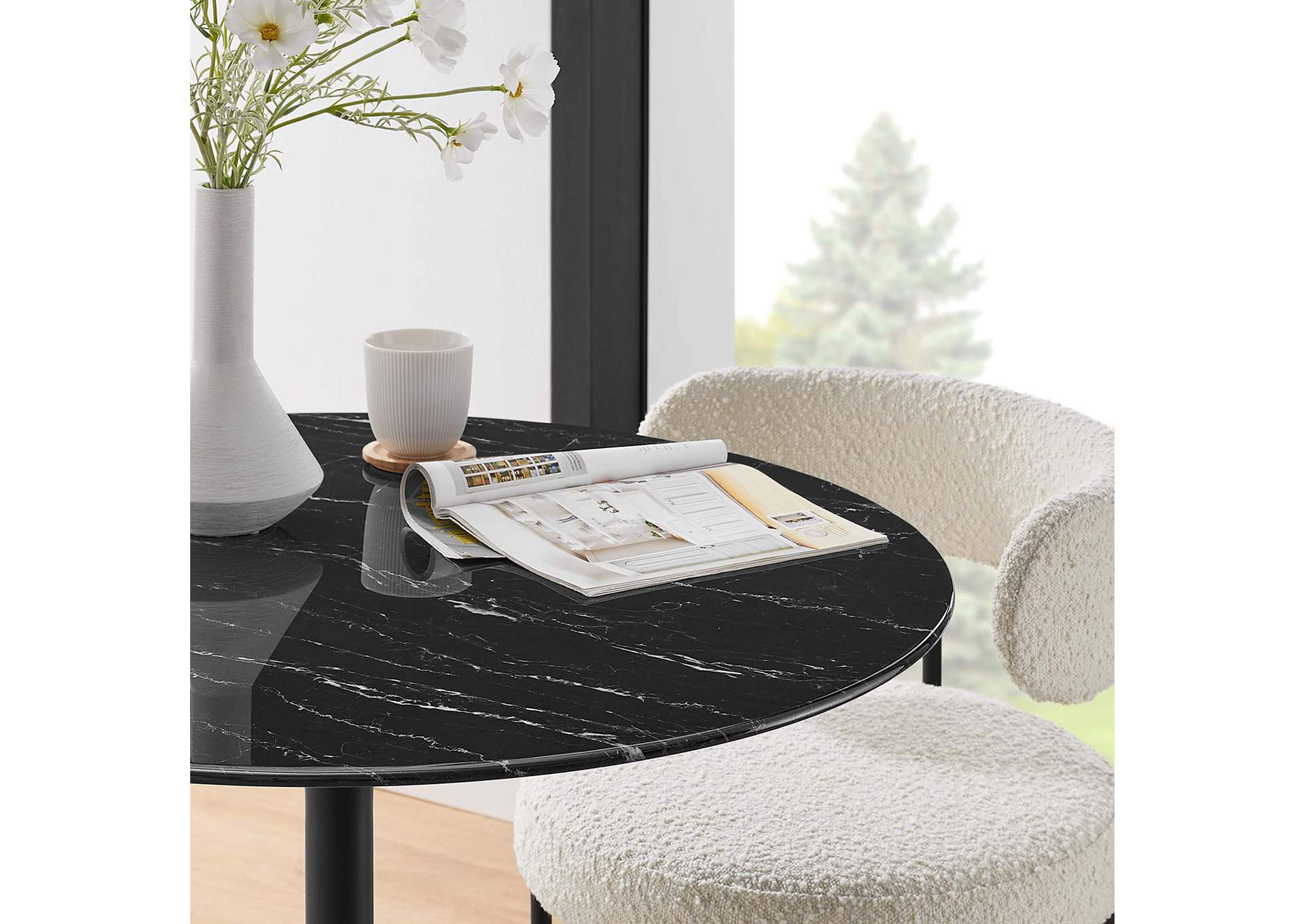 Black Black Lippa 36" Artificial Marble Dining Table,Modway
