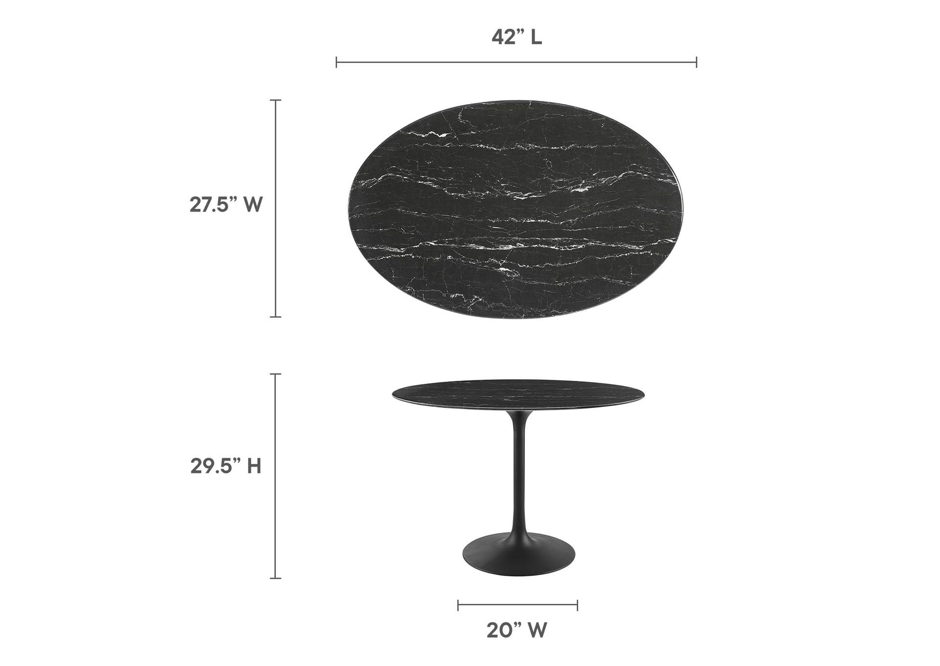Black Black Lippa 42" Oval Artificial Marble Dining Table,Modway