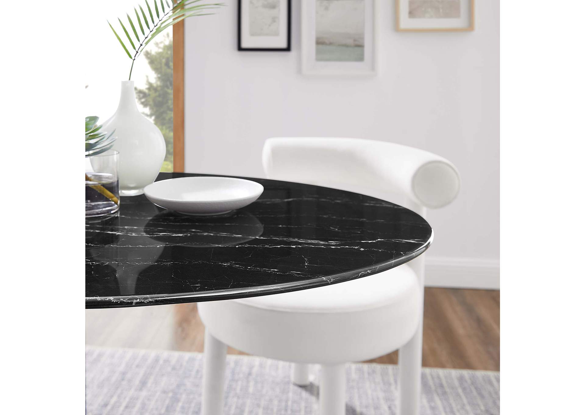 Black Black Lippa 42" Oval Artificial Marble Dining Table,Modway