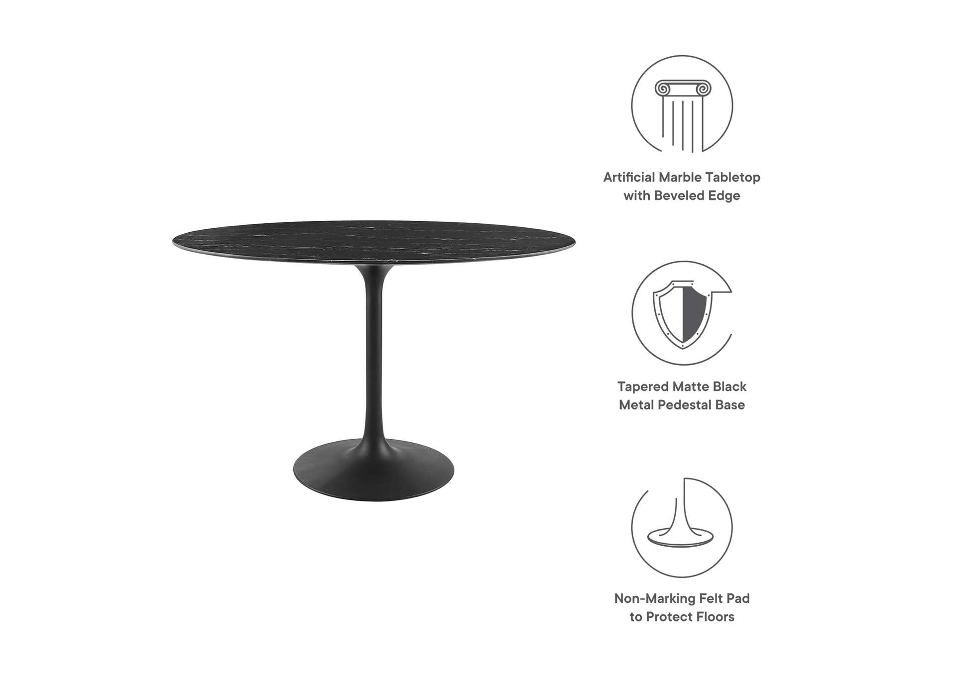 Black Black Lippa 48" Artificial Marble Dining Table,Modway