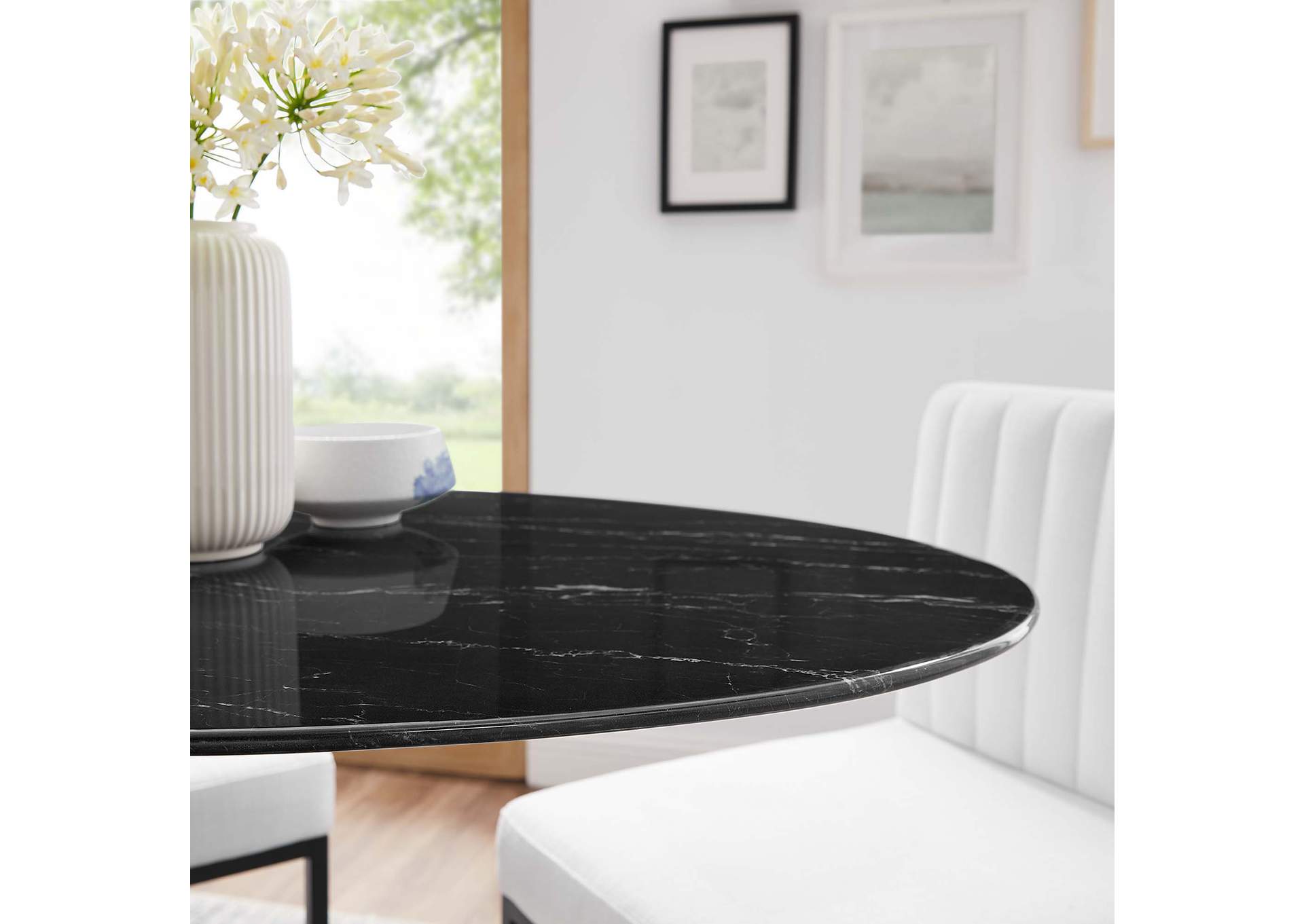 Black Black Lippa 48" Artificial Marble Dining Table,Modway