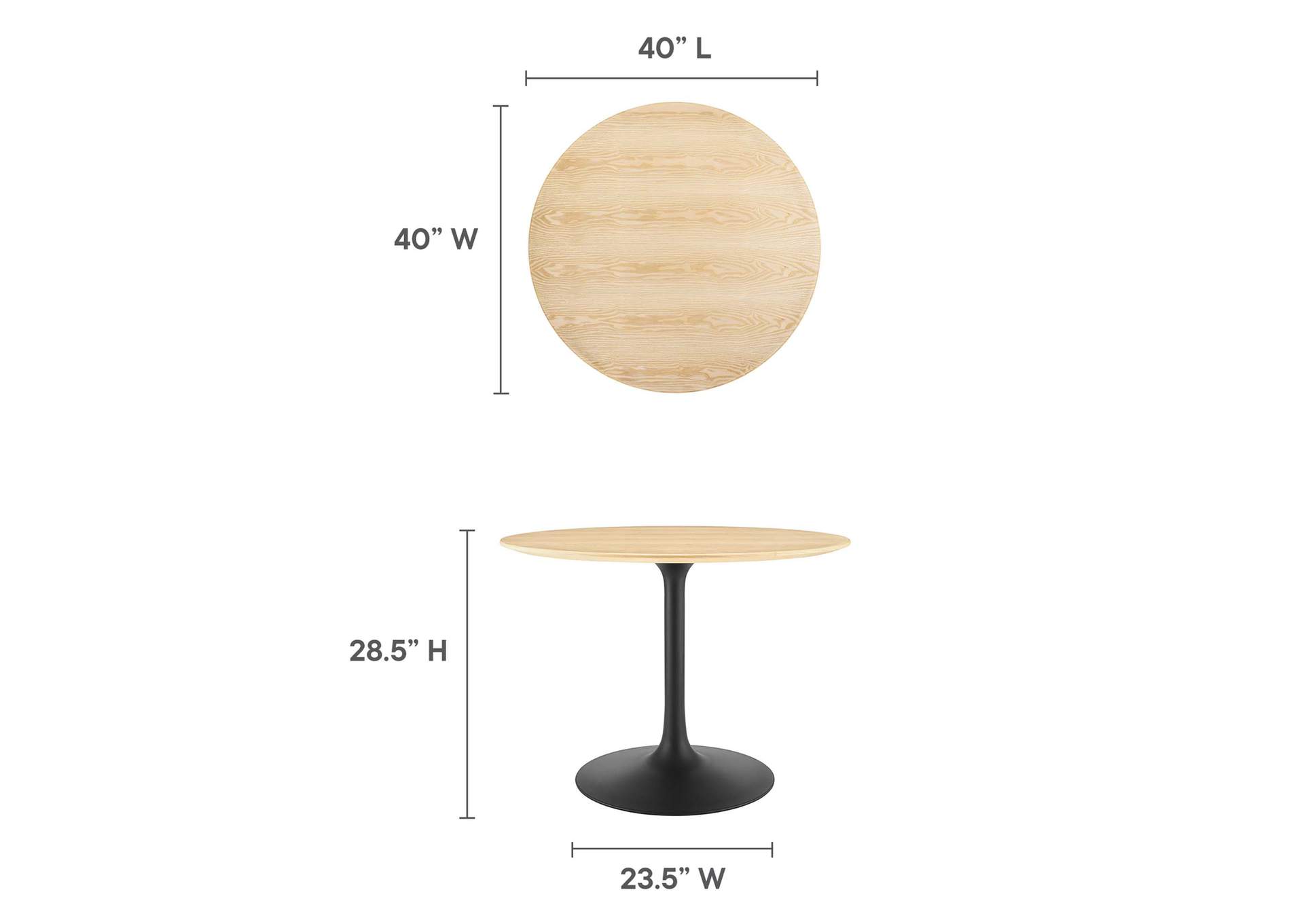 Black Natural Lippa 40" Wood Dining Table,Modway
