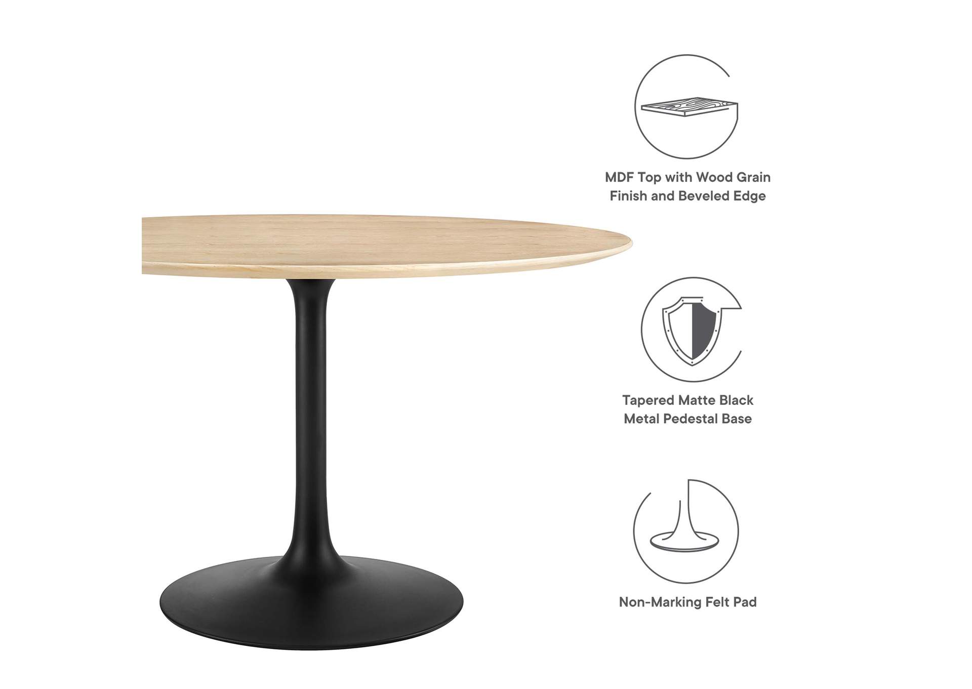 Black Natural Lippa 47" Wood Dining Table,Modway