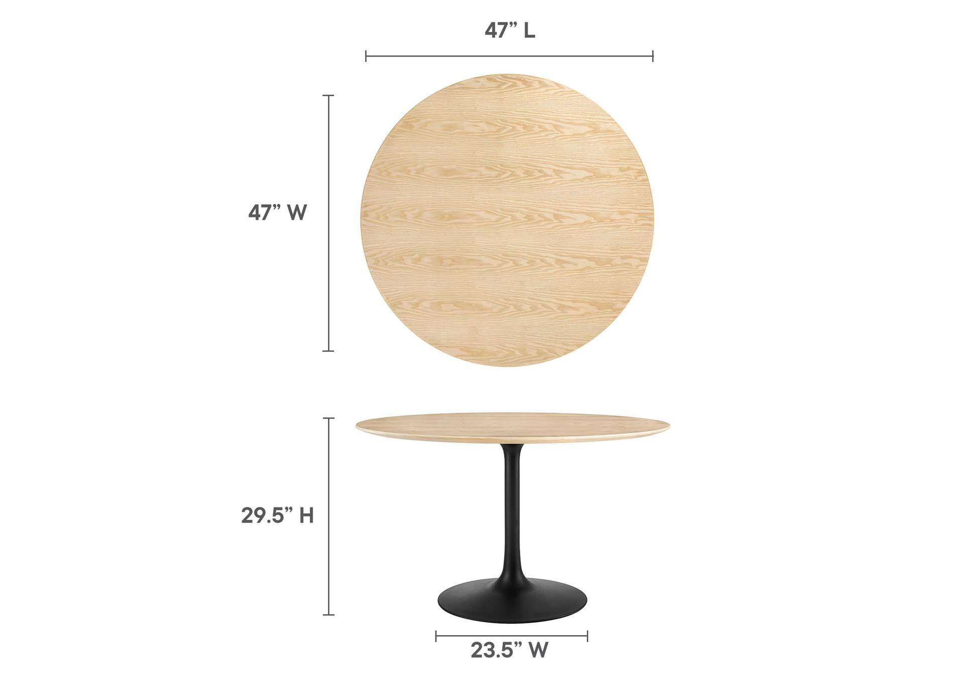 Black Natural Lippa 47" Wood Dining Table,Modway