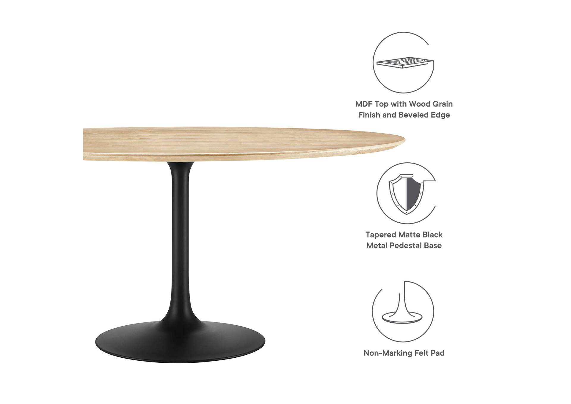 Black Natural Lippa 60" Wood Dining Table,Modway