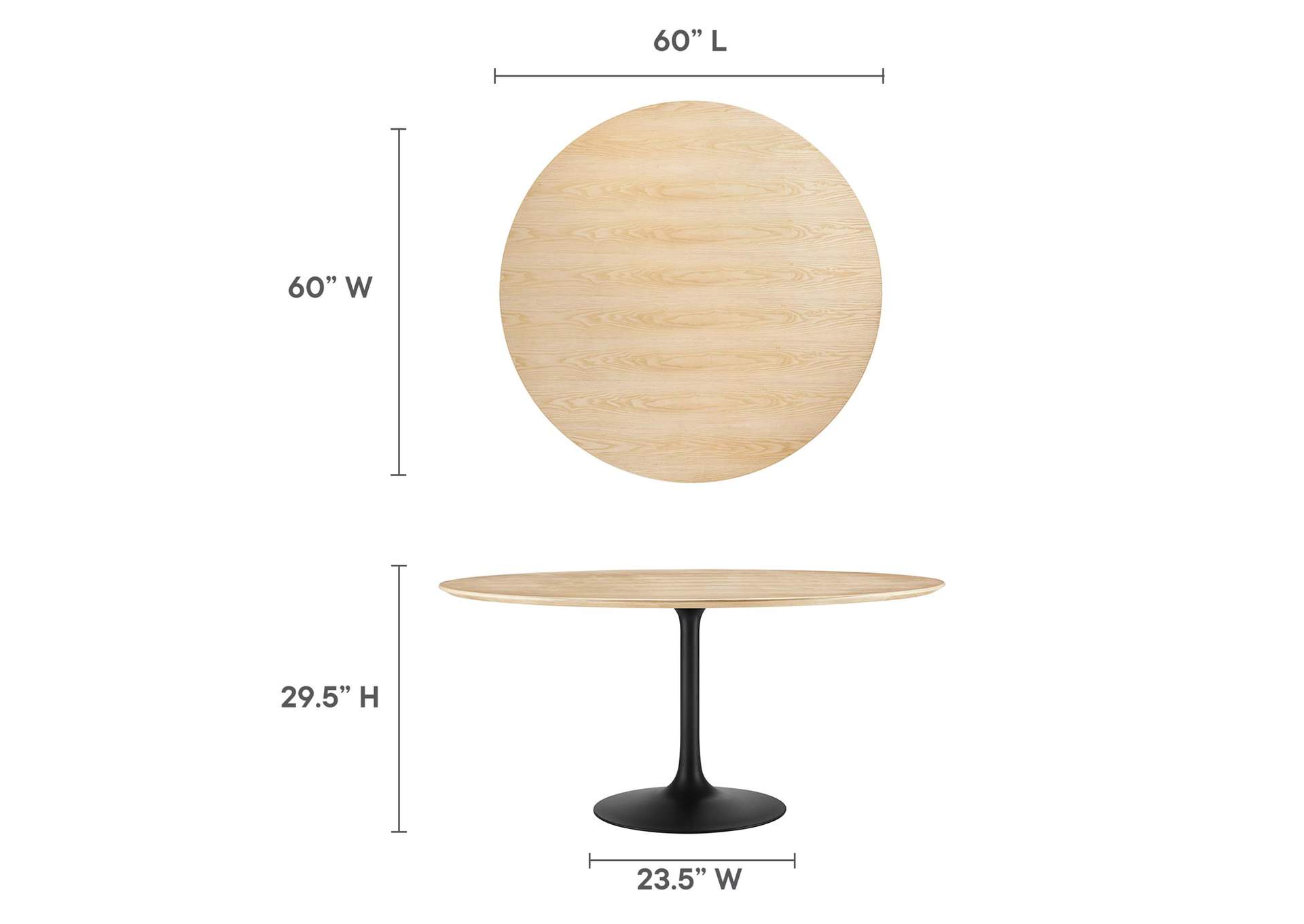 Black Natural Lippa 60" Wood Dining Table,Modway