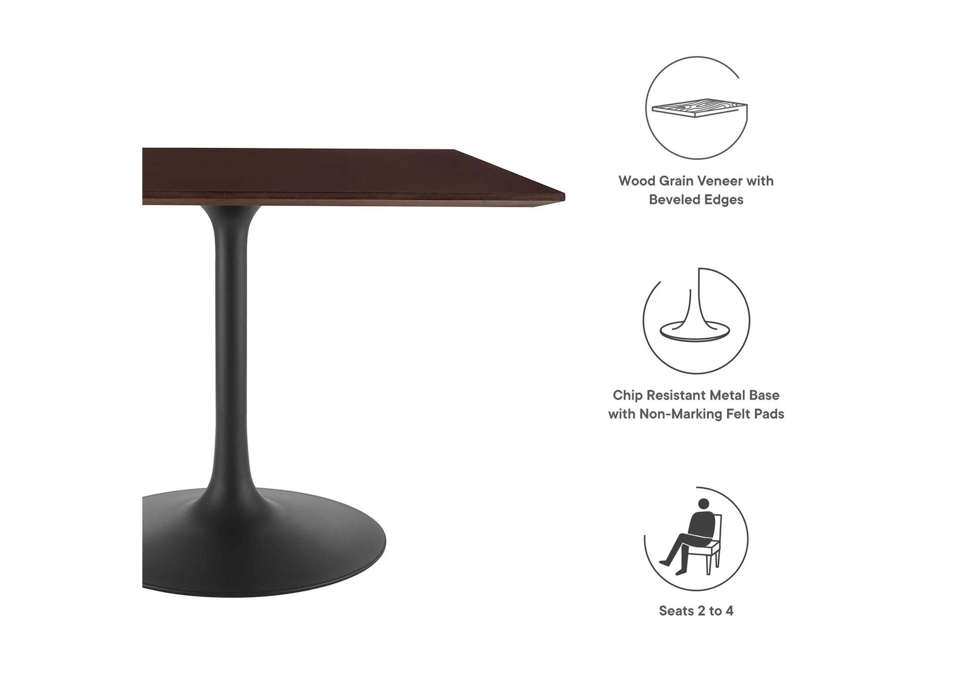 Black Cherry Walnut Lippa 40" Wood Square Dining Table,Modway