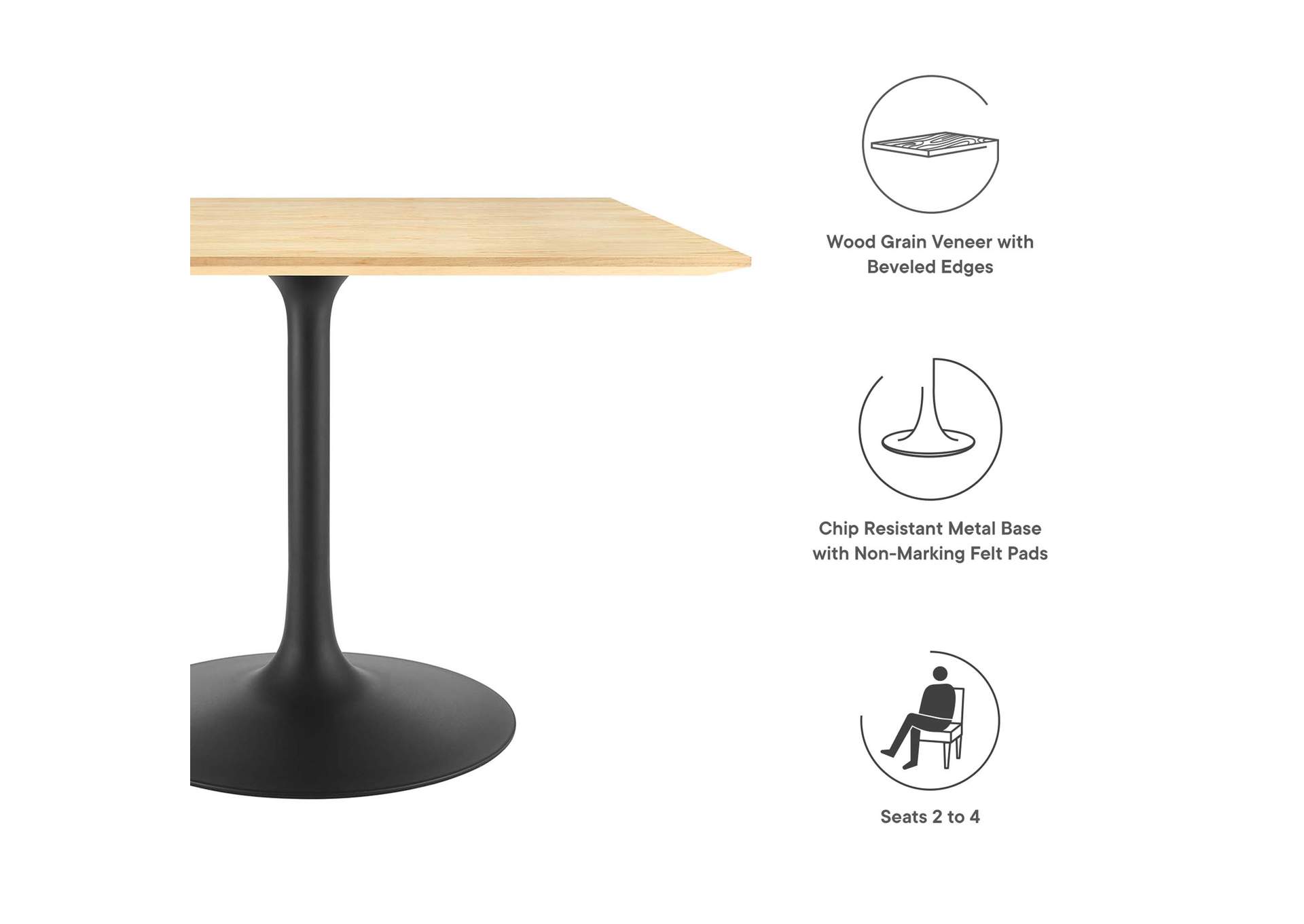 Black Natural Lippa 40" Wood Square Dining Table,Modway