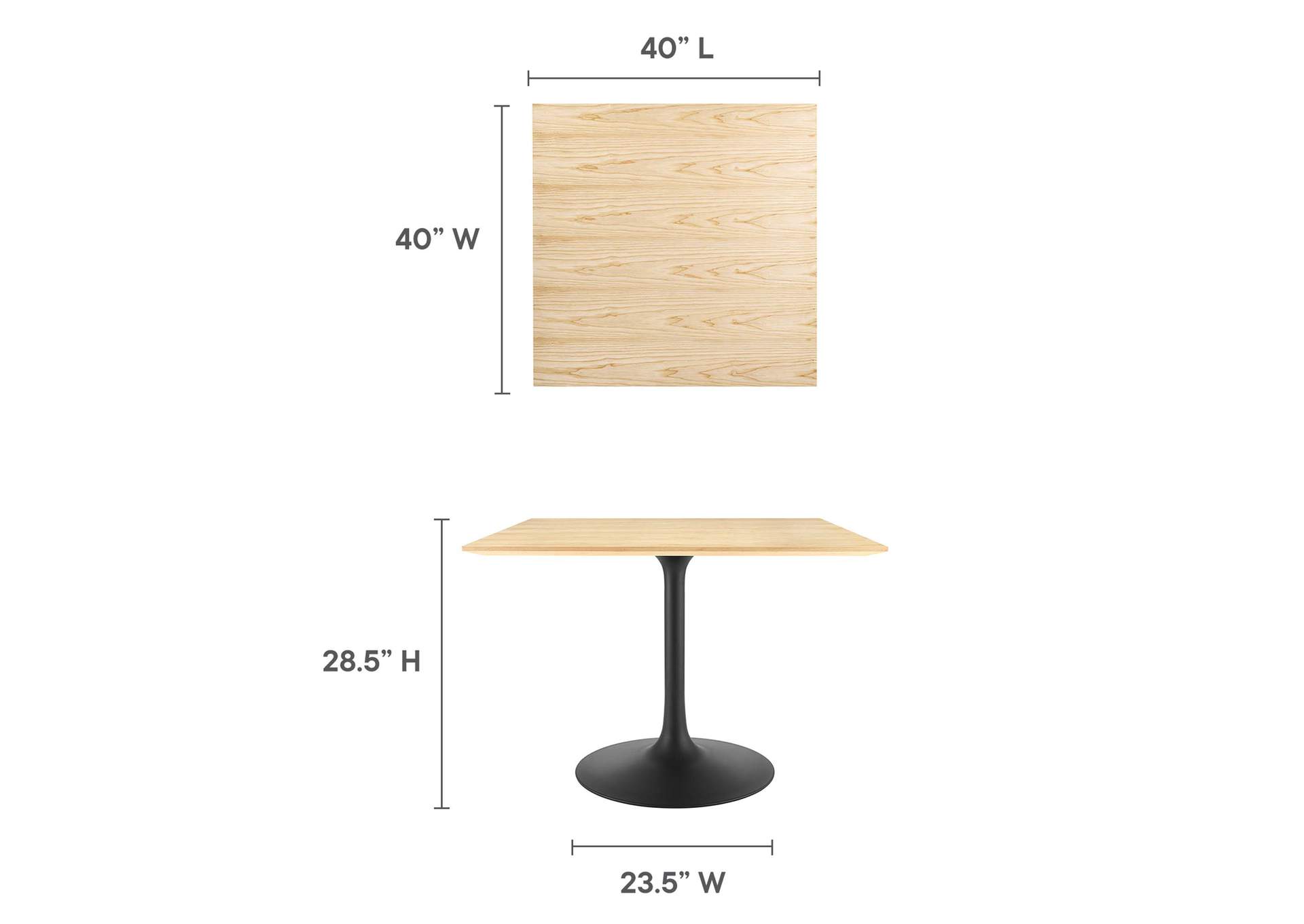 Black Natural Lippa 40" Wood Square Dining Table,Modway
