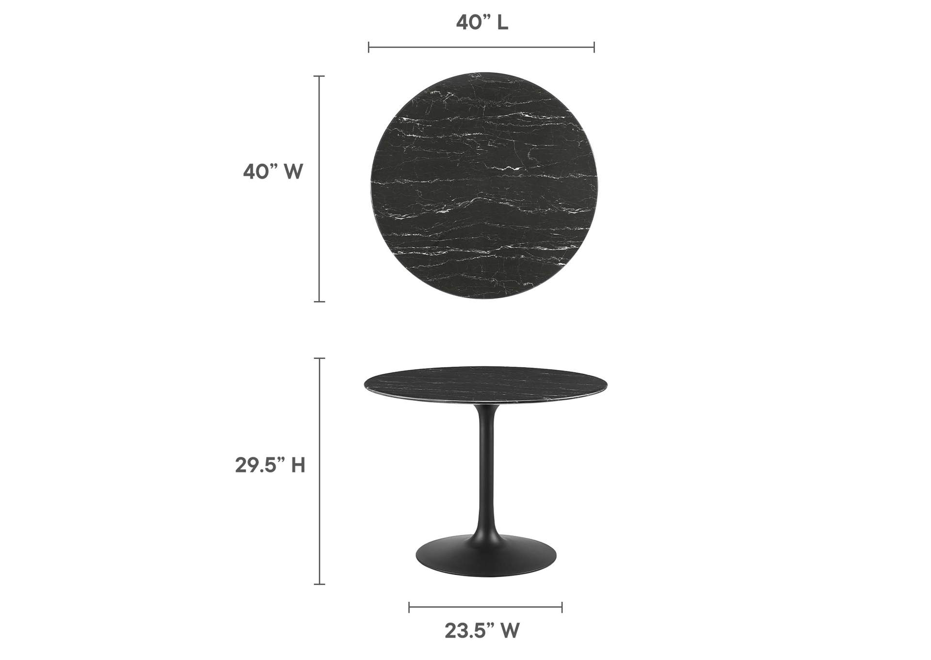 Black Black Lippa 40" Artificial Marble Dining Table,Modway