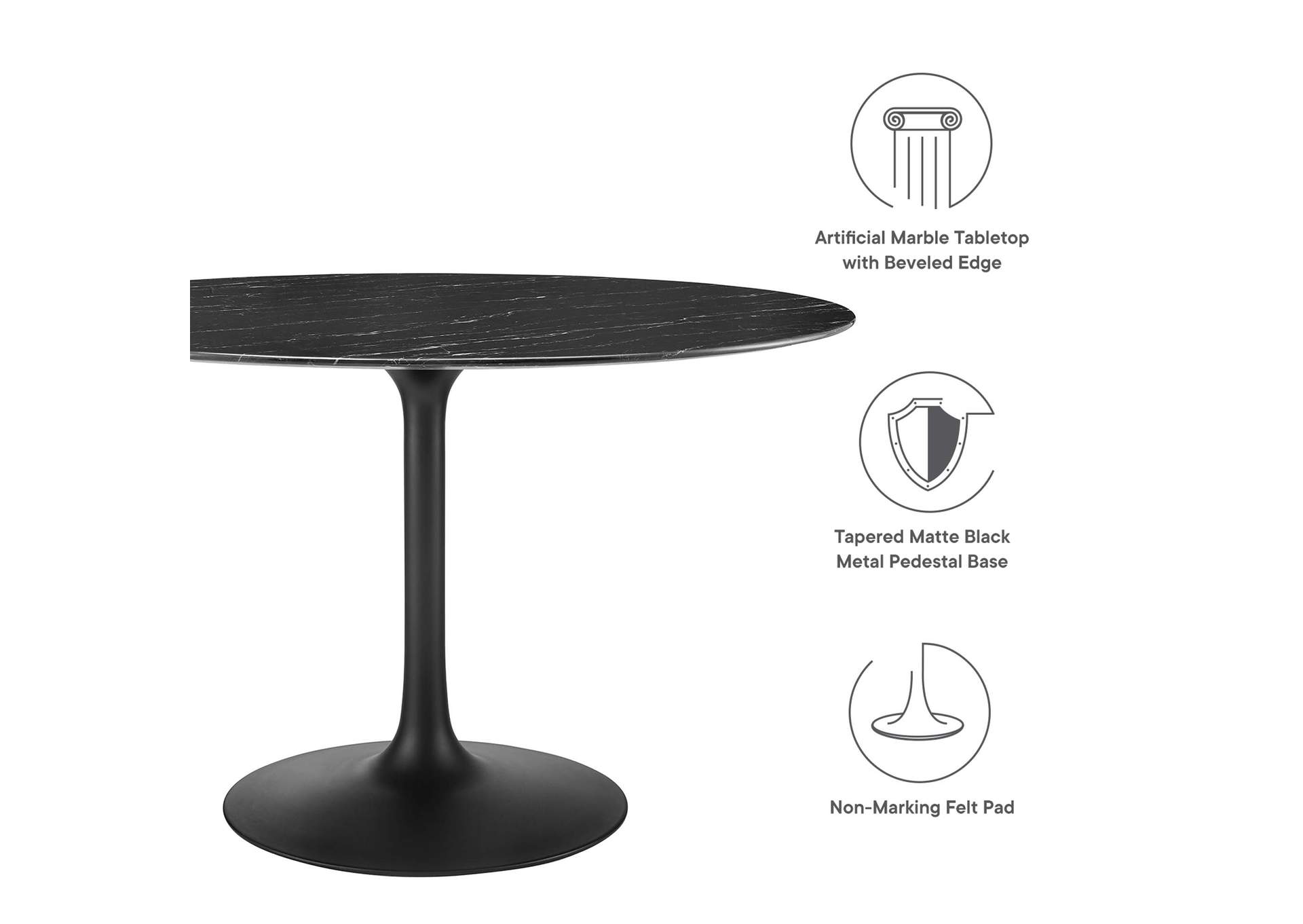 Black Black Lippa 47" Artificial Marble Dining Table,Modway