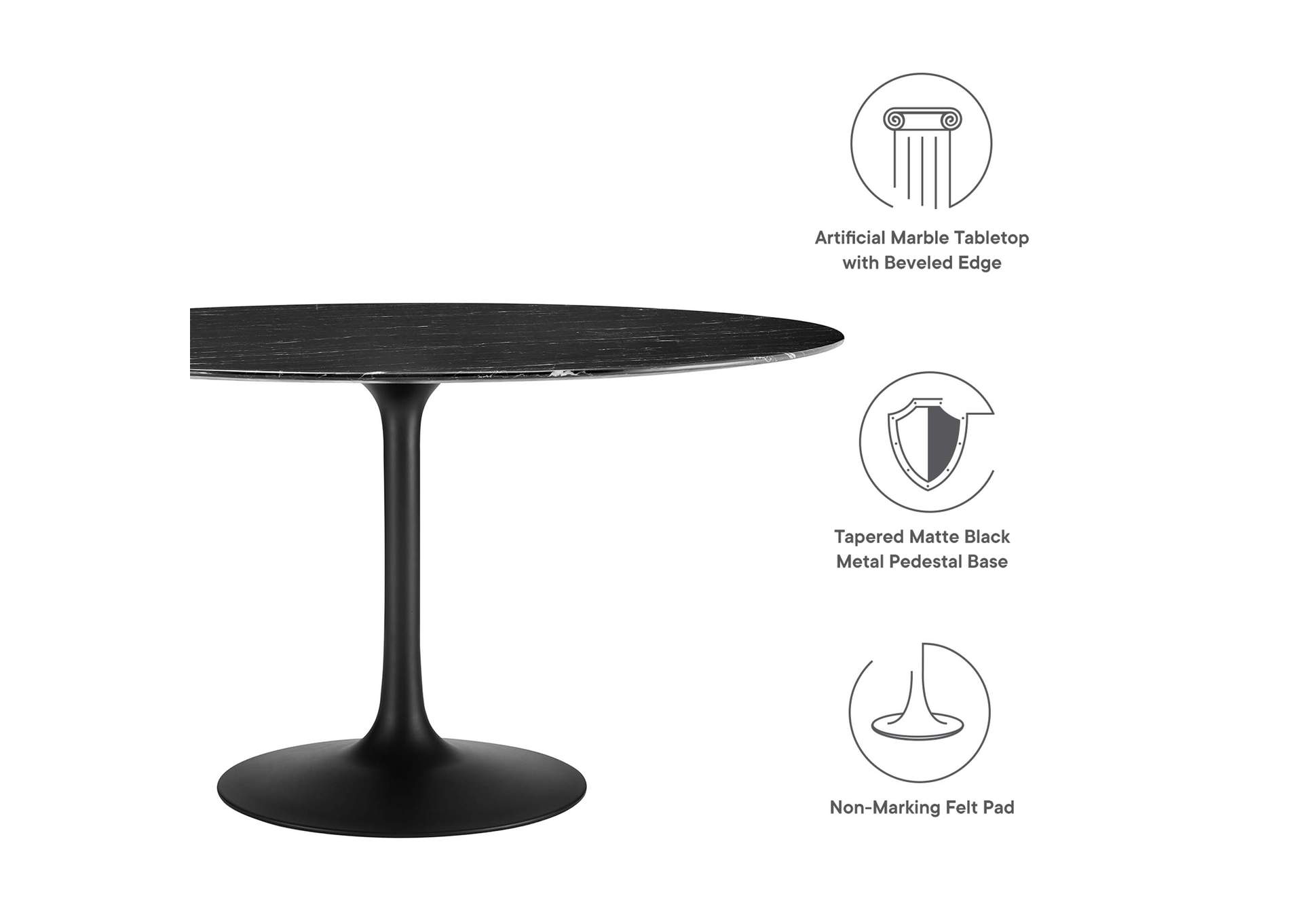 Black Black Lippa 54" Artificial Marble Dining Table,Modway