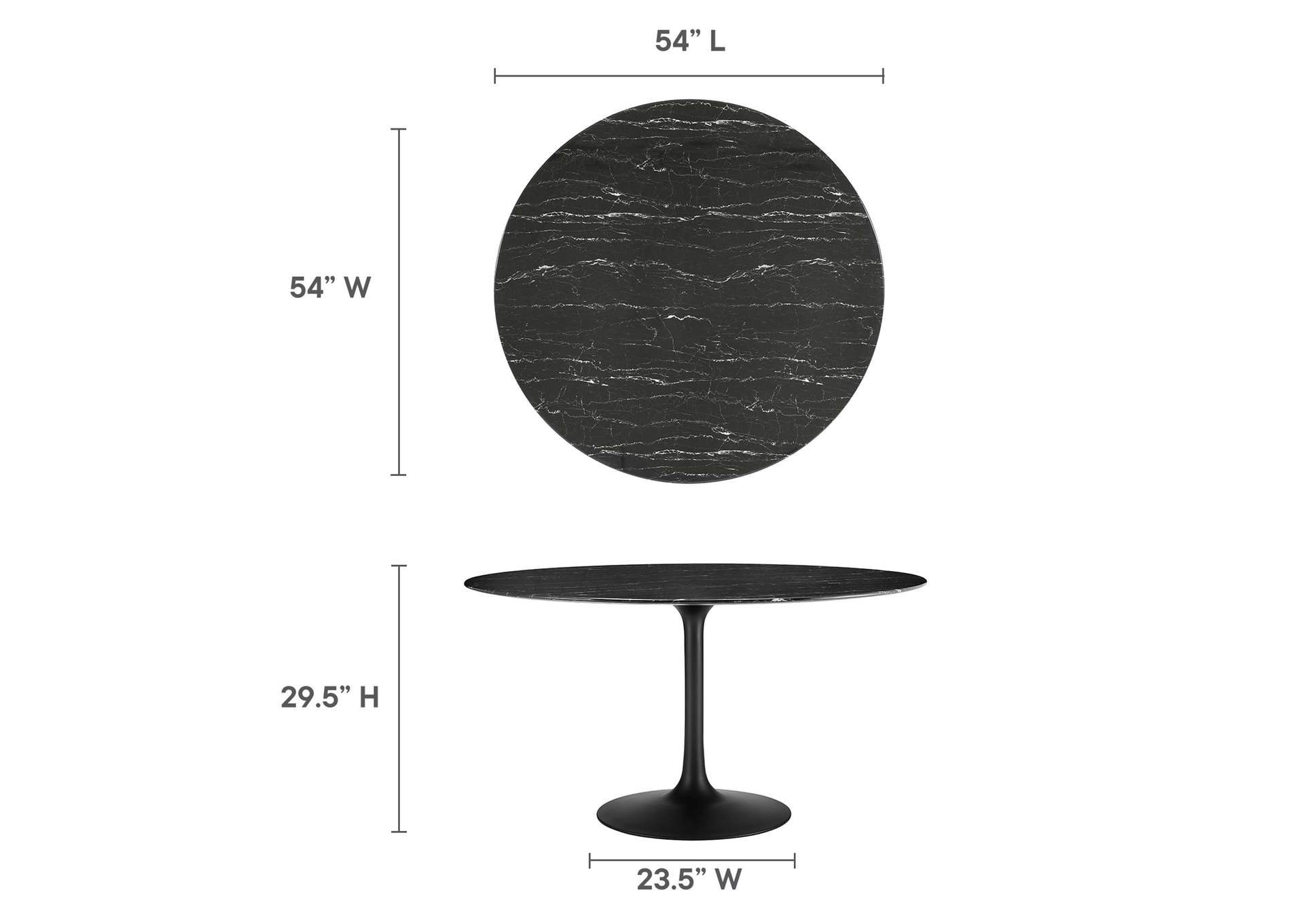 Black Black Lippa 54" Artificial Marble Dining Table,Modway