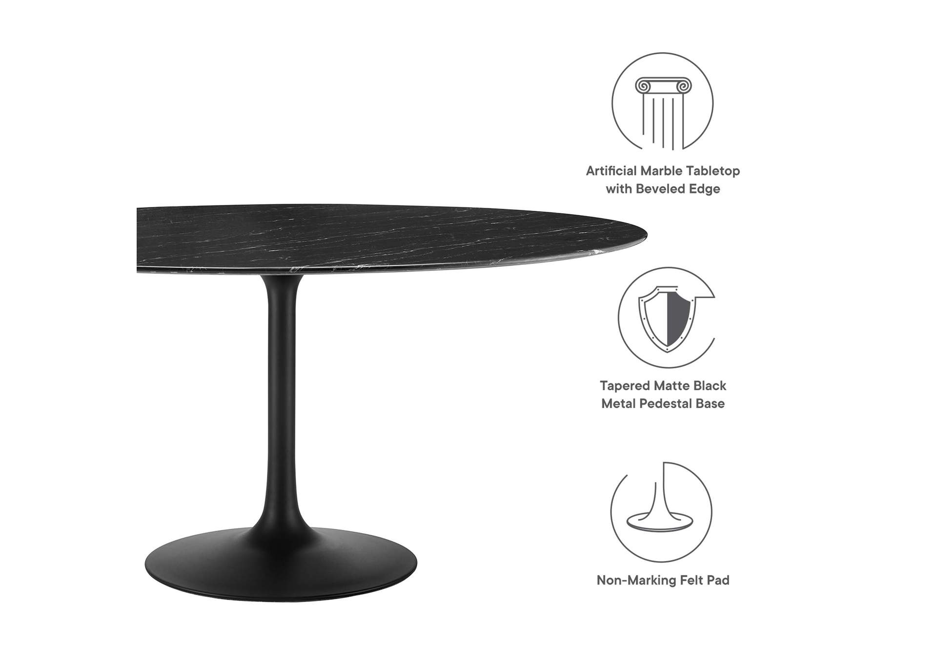 Black Black Lippa 60" Artificial Marble Dining Table,Modway