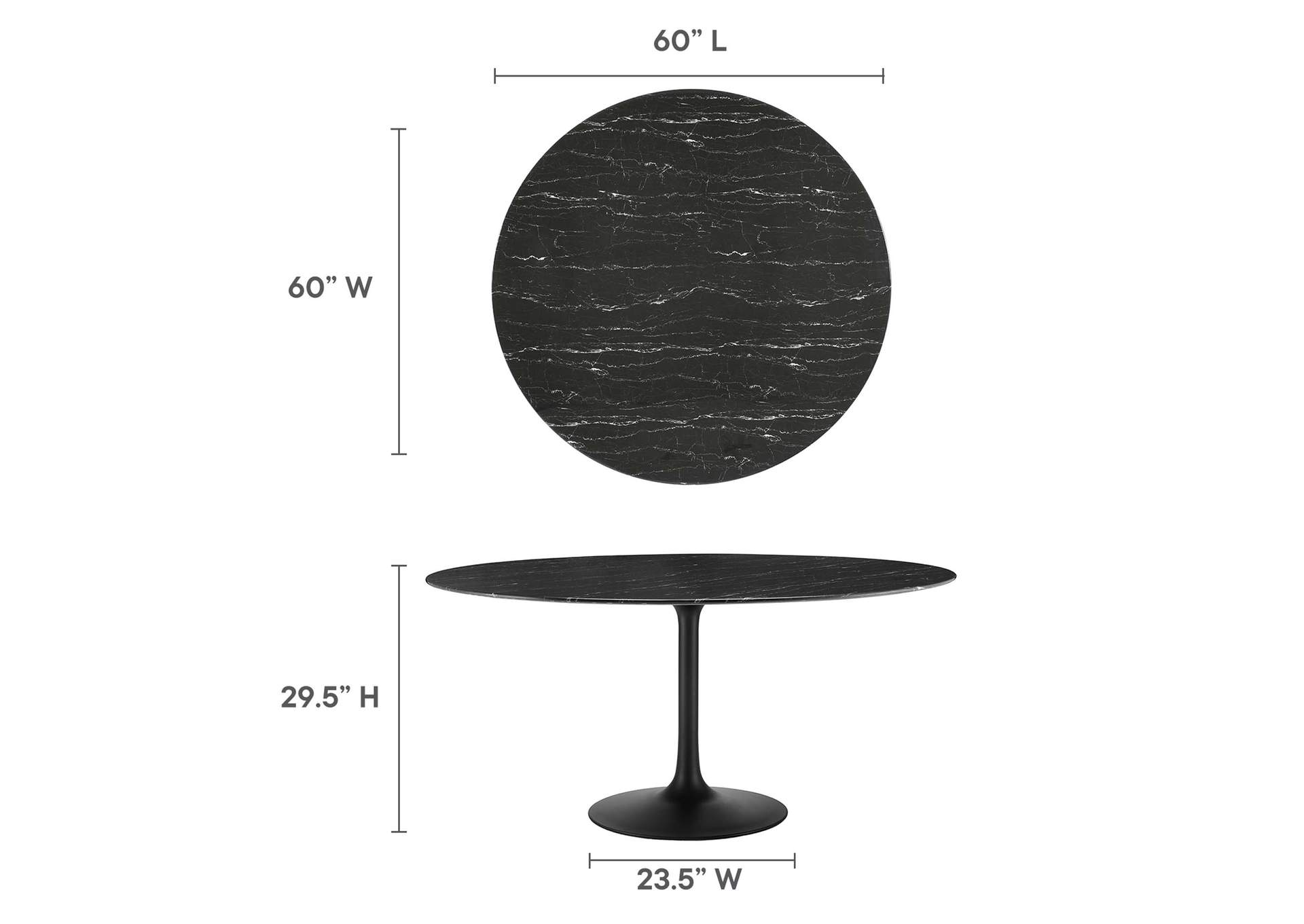Black Black Lippa 60" Artificial Marble Dining Table,Modway