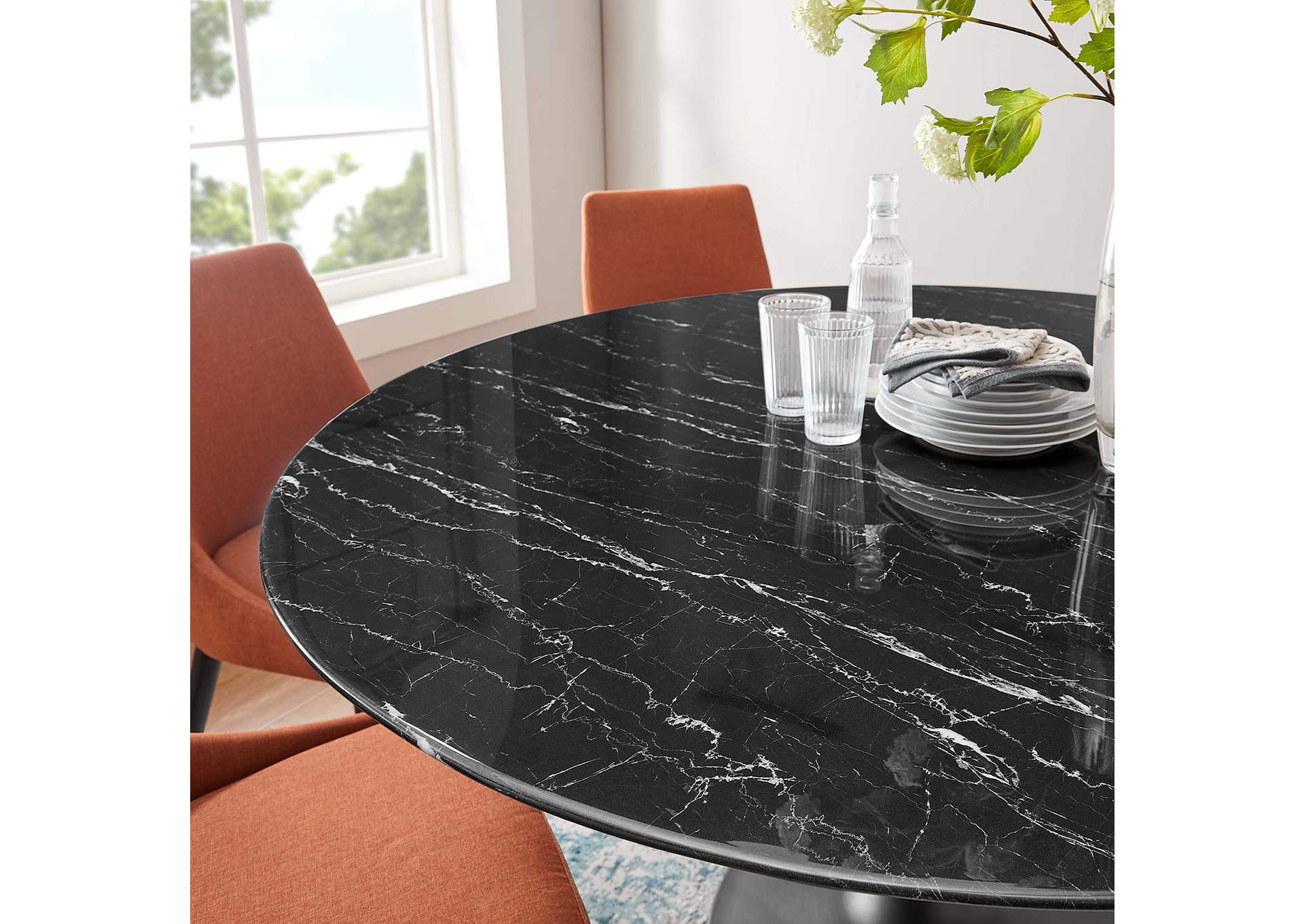 Black Black Lippa 60" Artificial Marble Dining Table,Modway