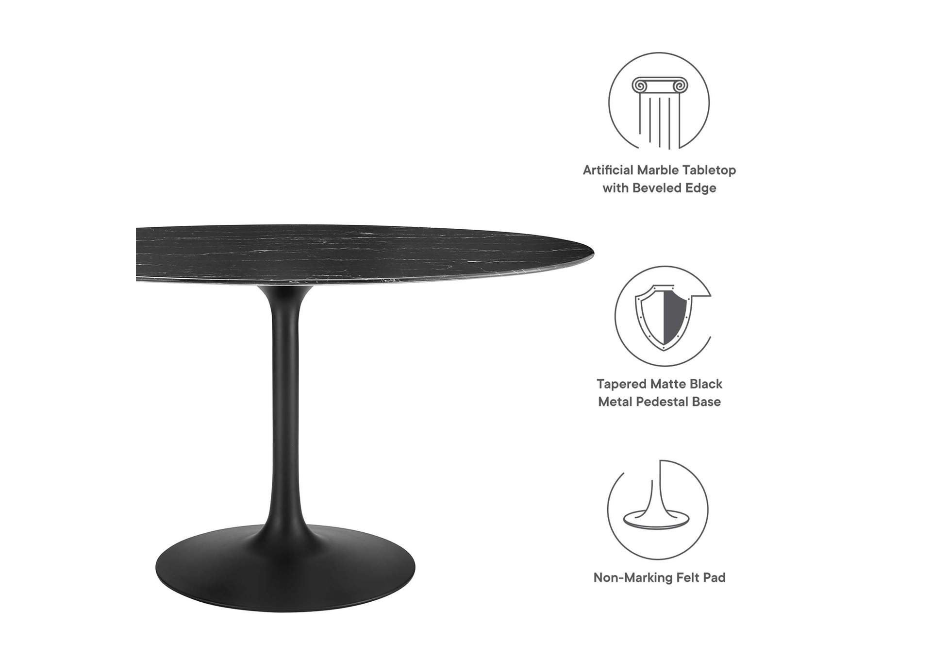 Black Black Lippa 54" Artificial Marble Oval Dining Table,Modway