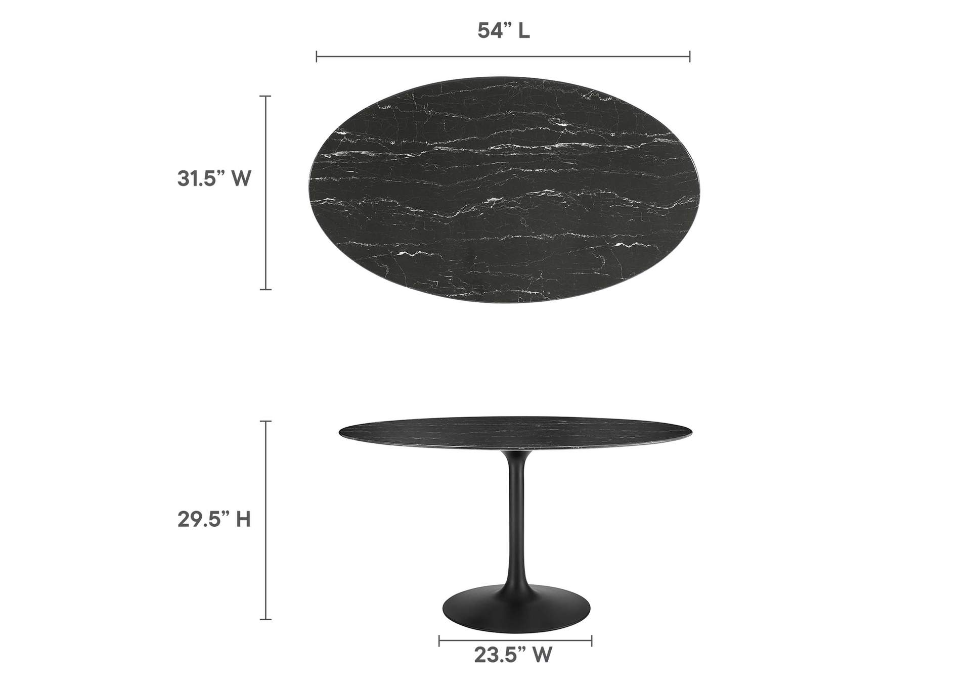 Black Black Lippa 54" Artificial Marble Oval Dining Table,Modway