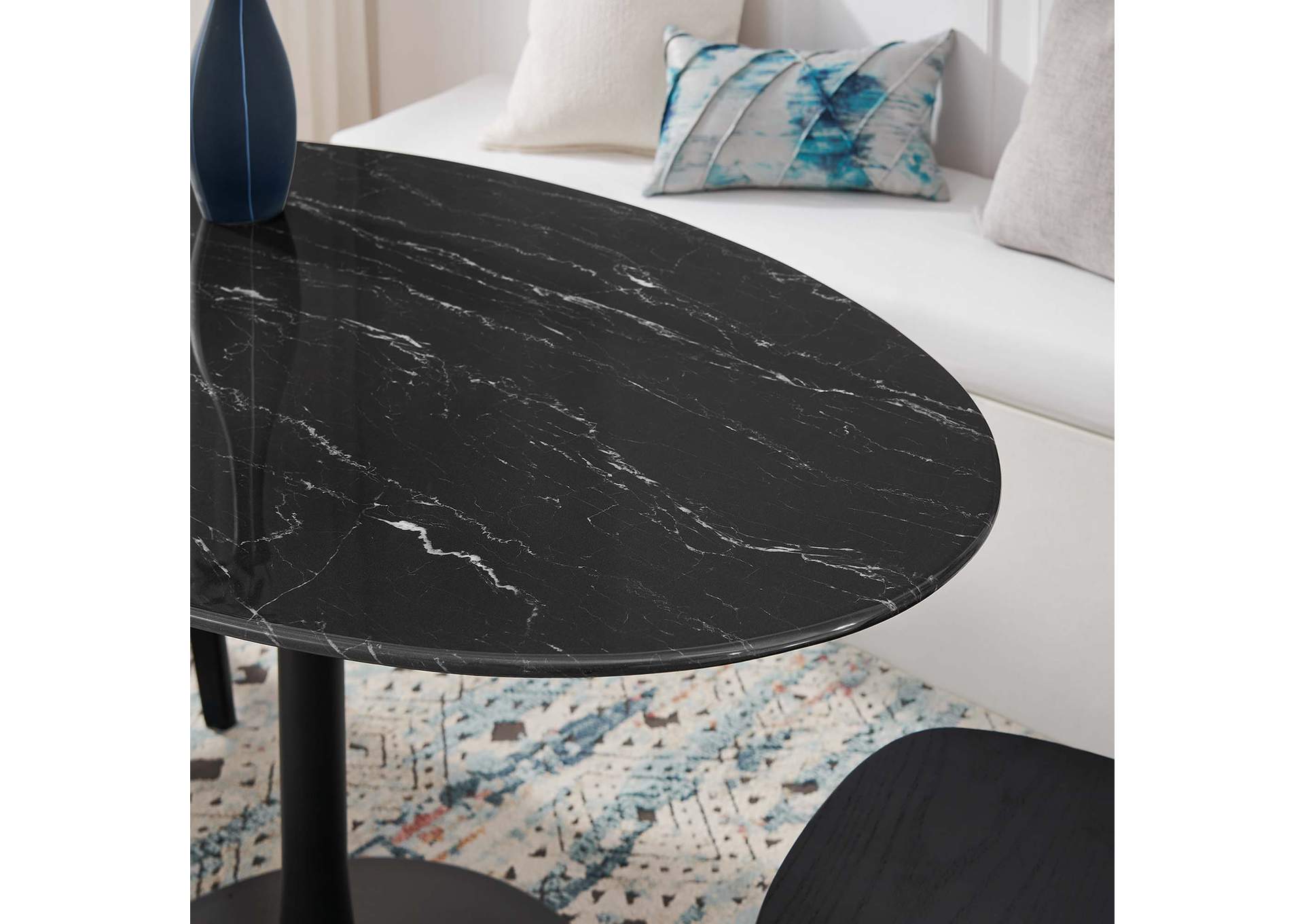 Black Black Lippa 54" Artificial Marble Oval Dining Table,Modway