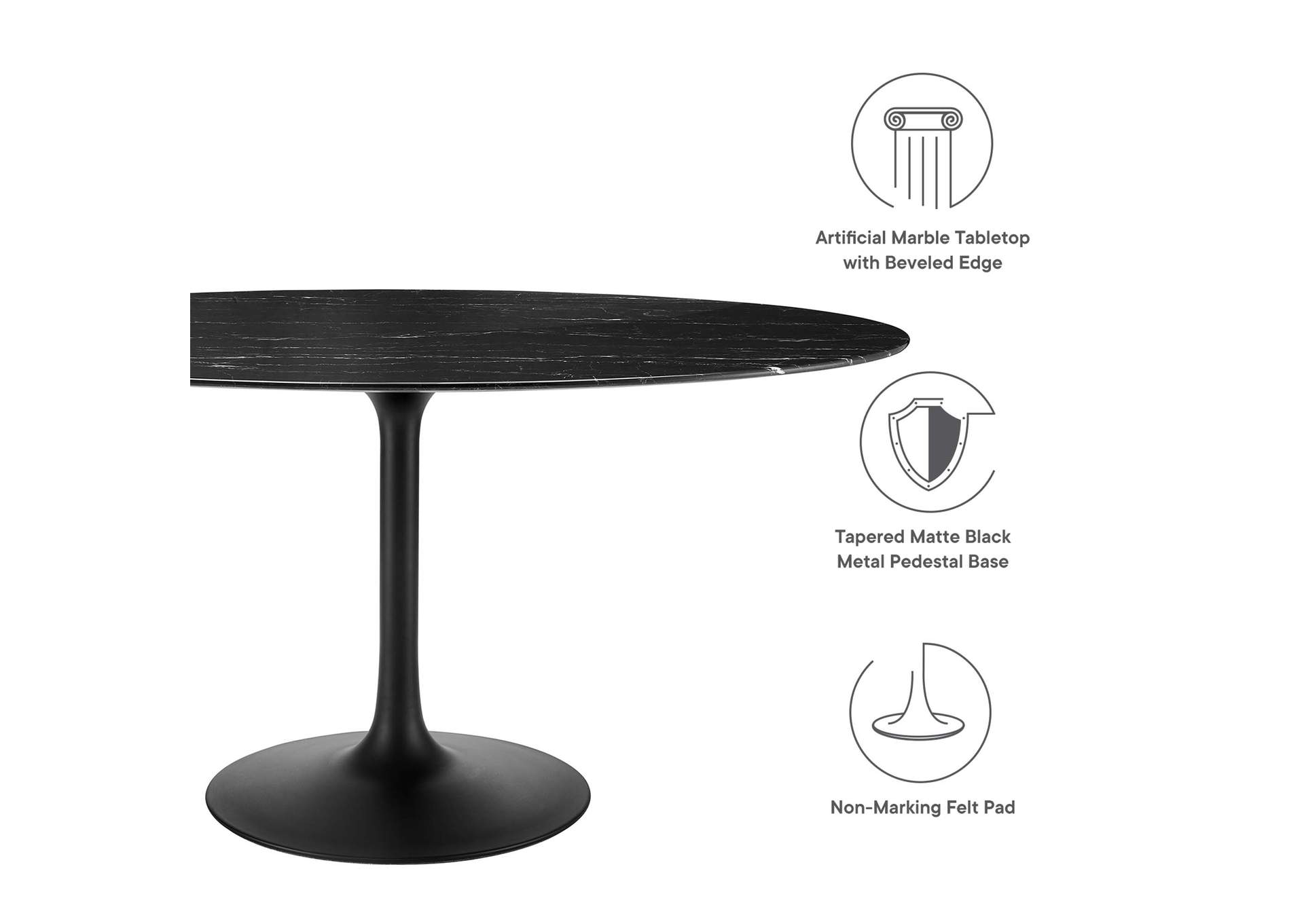Black Black Lippa 60" Artificial Marble Oval Dining Table,Modway
