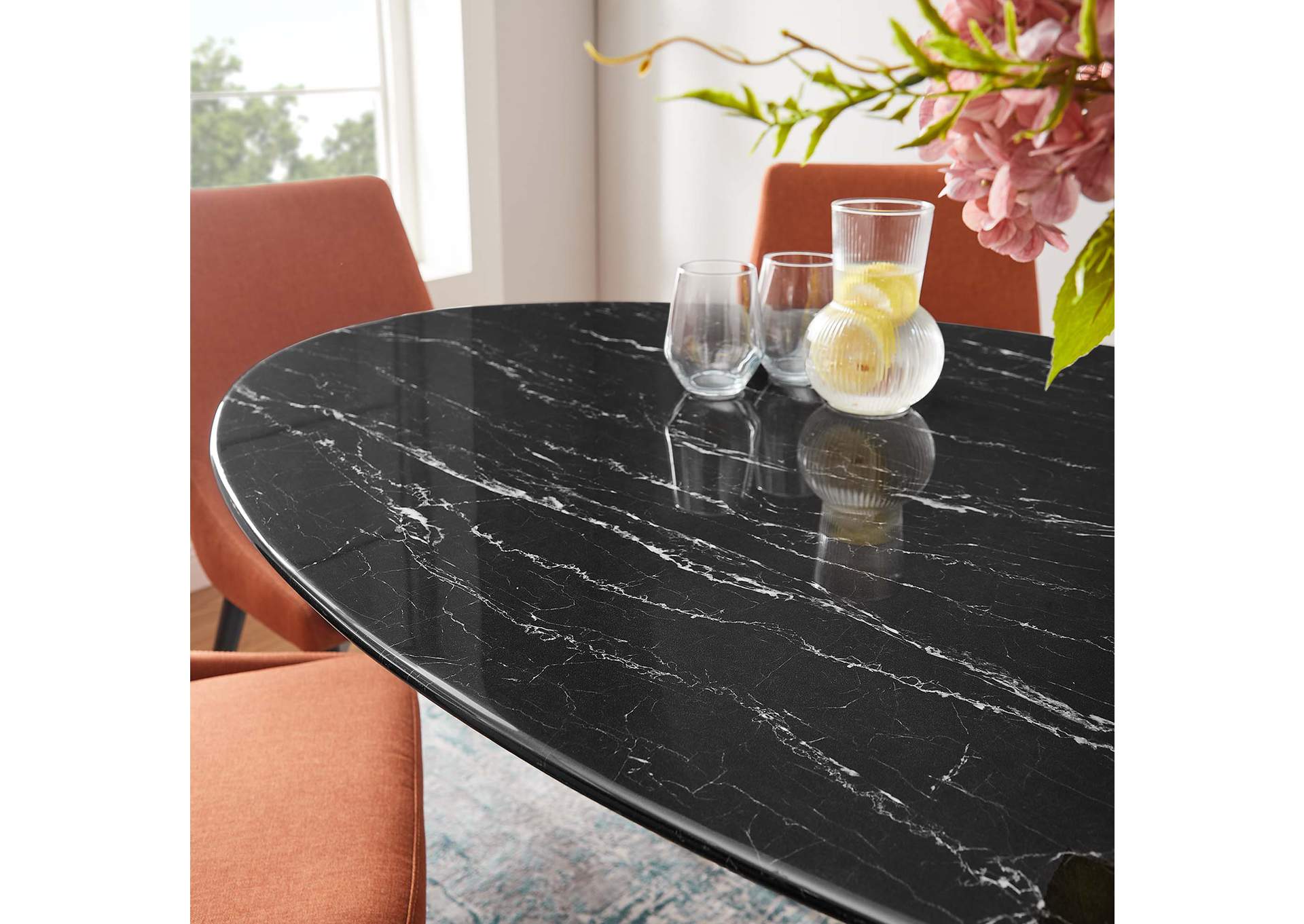 Black Black Lippa 60" Artificial Marble Oval Dining Table,Modway