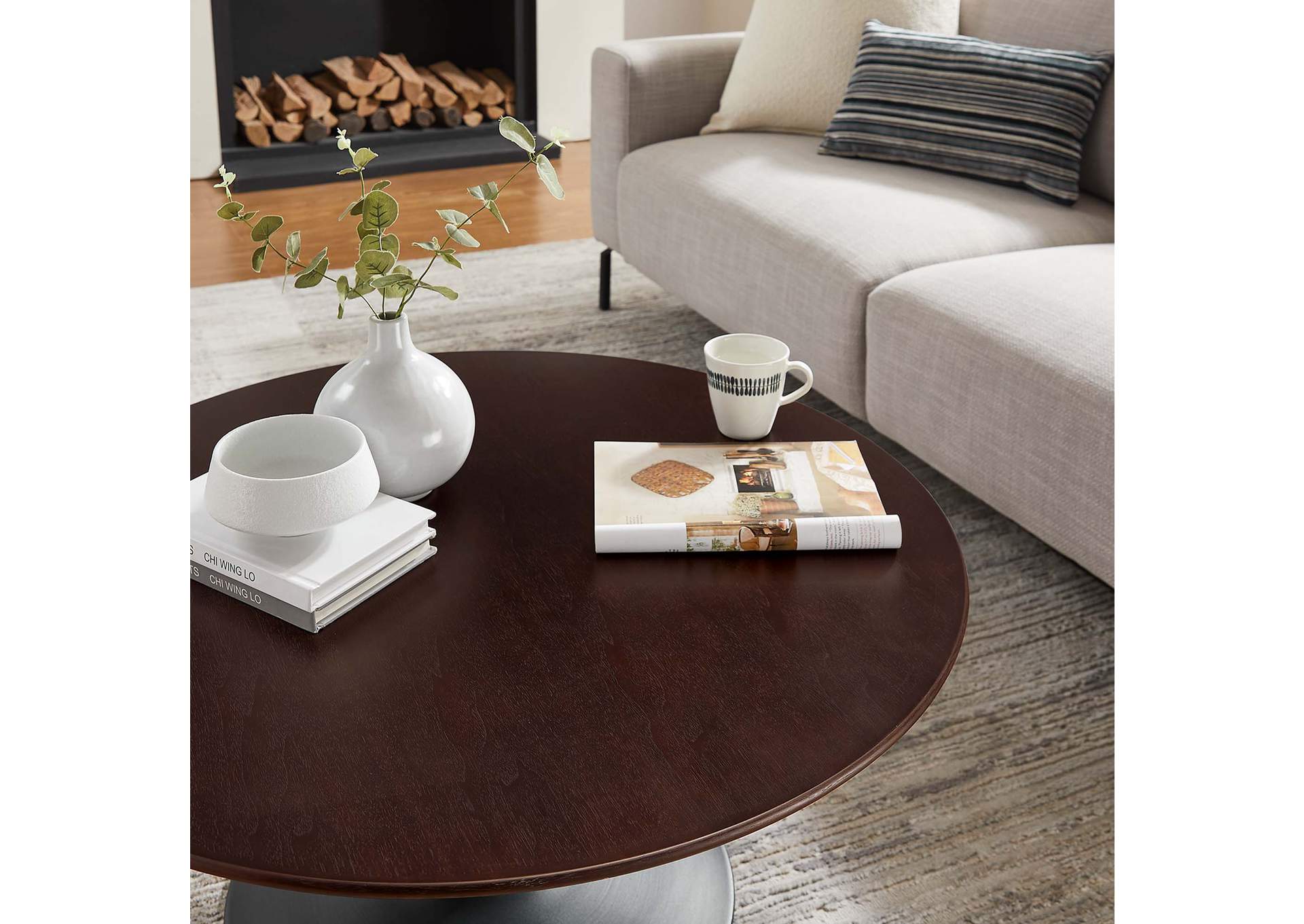 Black Cherry Walnut Lippa 36" Wood Coffee Table,Modway