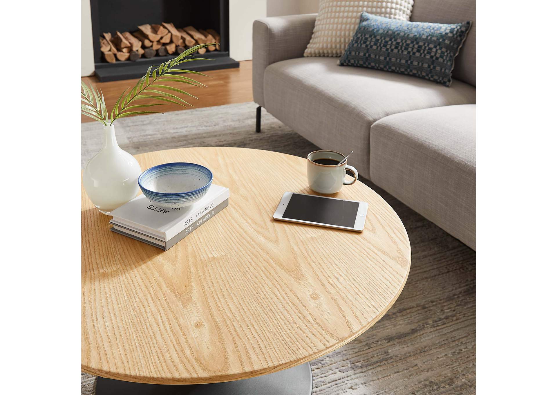 Black Natural Lippa 36" Wood Coffee Table,Modway