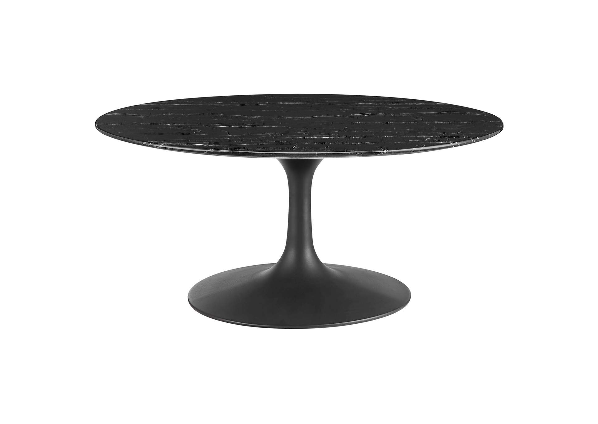 Black Black Lippa 36" Round Artificial Marble Coffee Table,Modway