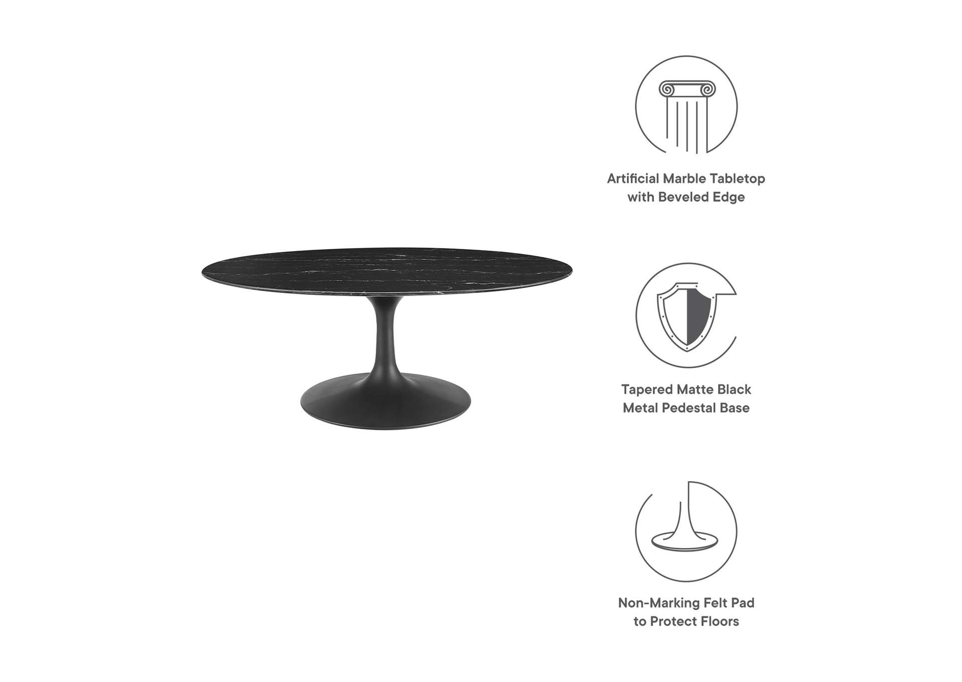 Black Black Lippa 42" Oval Artificial Marble Coffee Table,Modway