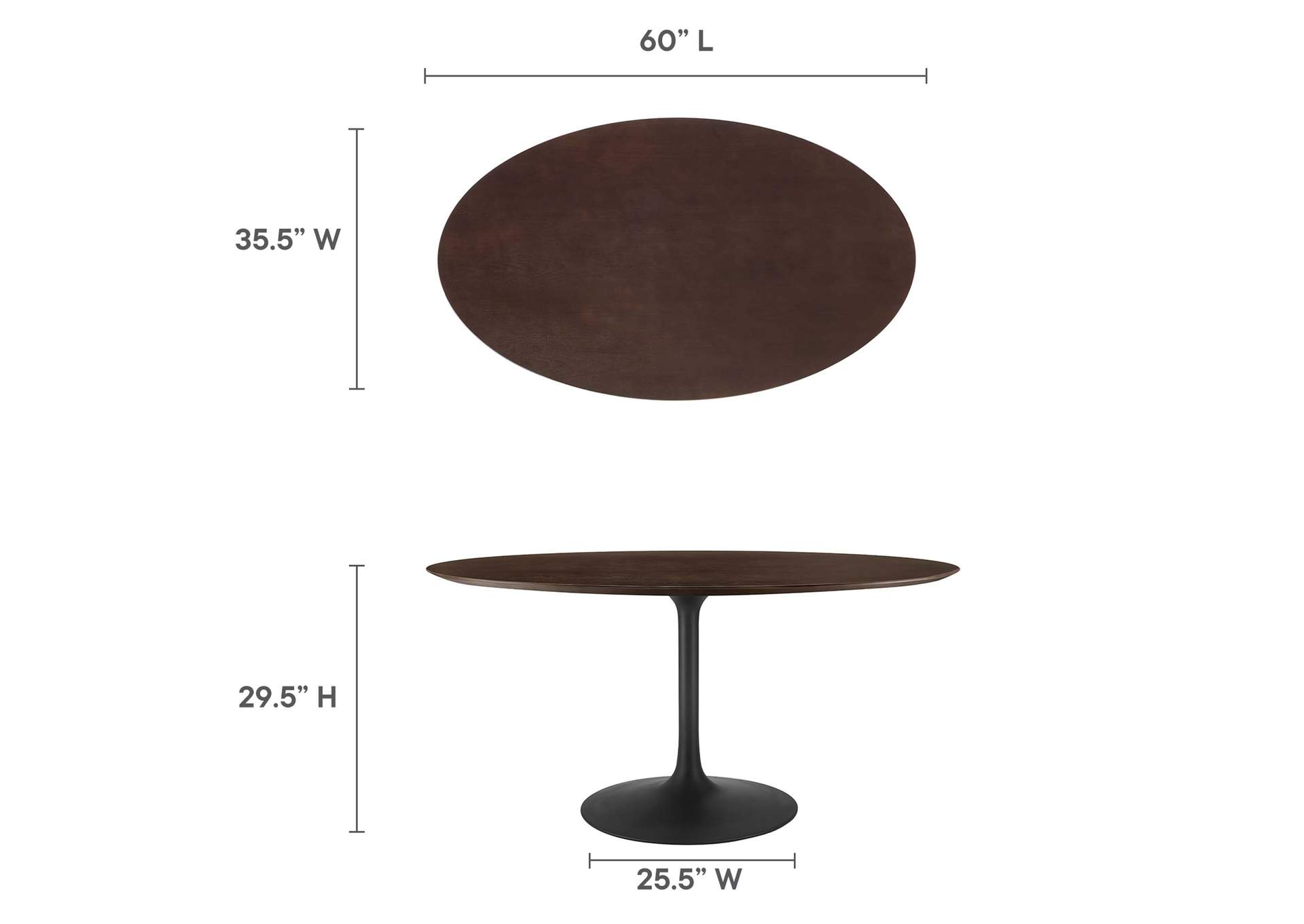 Black Cherry Walnut Lippa 60" Wood Oval Dining Table,Modway
