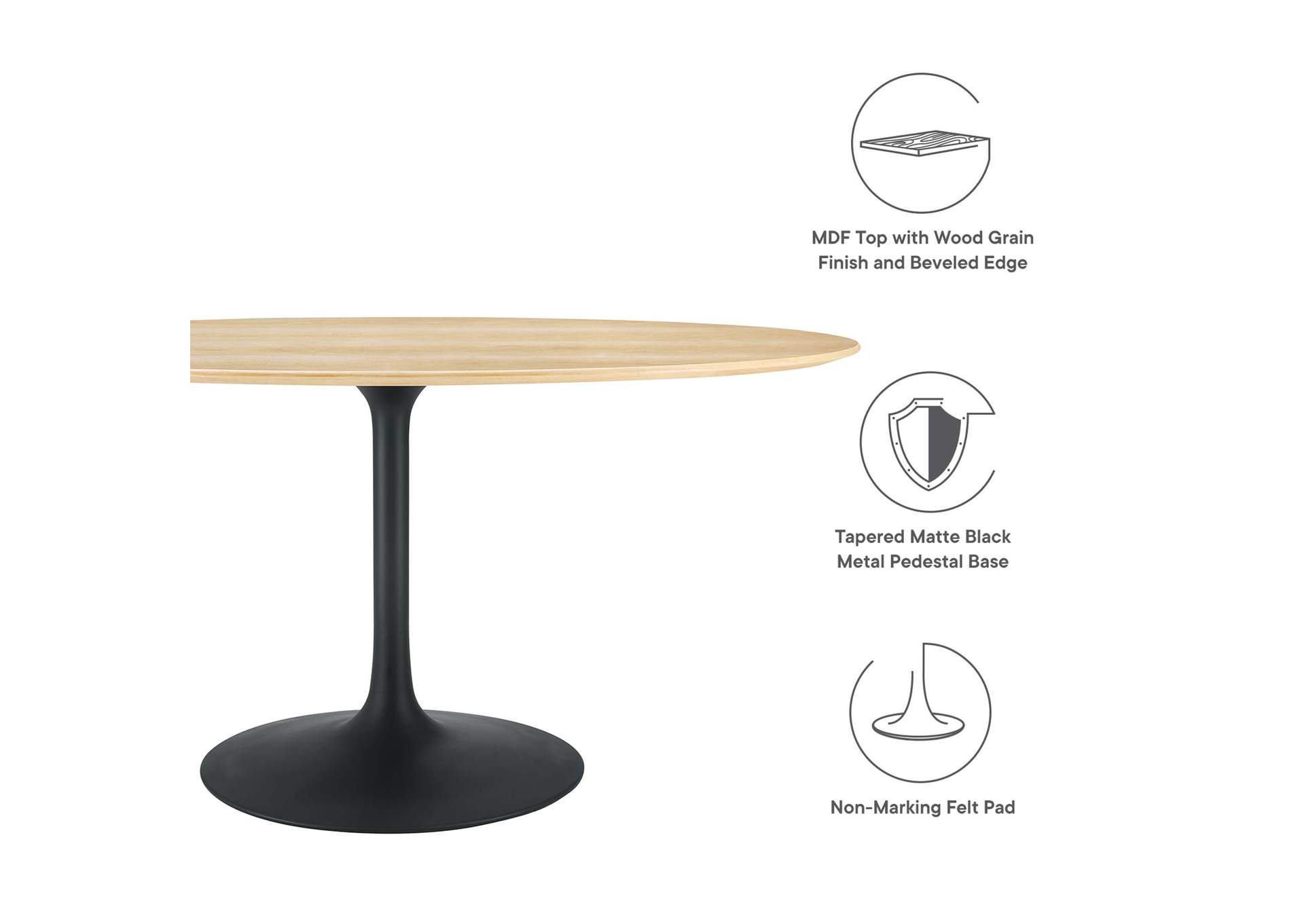 Black Natural Lippa 60" Wood Oval Dining Table,Modway
