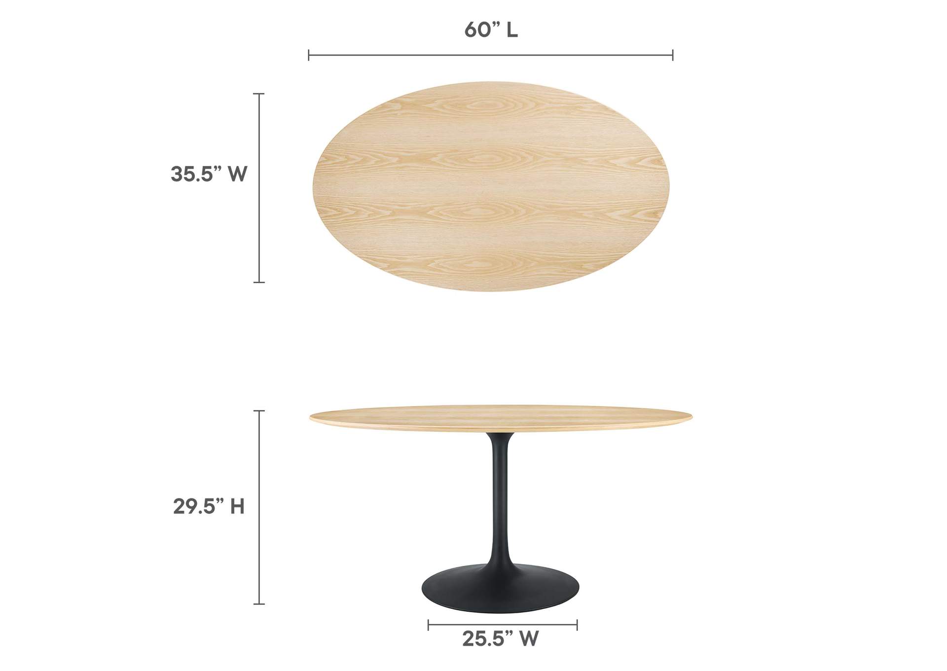 Black Natural Lippa 60" Wood Oval Dining Table,Modway