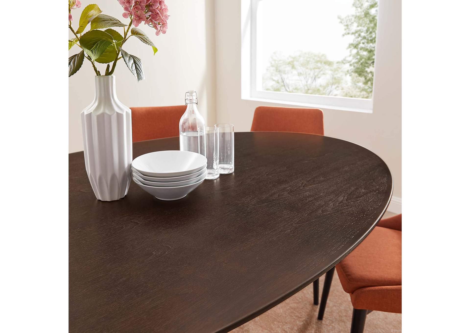 Black Cherry Walnut Lippa 78" Wood Oval Dining Table,Modway