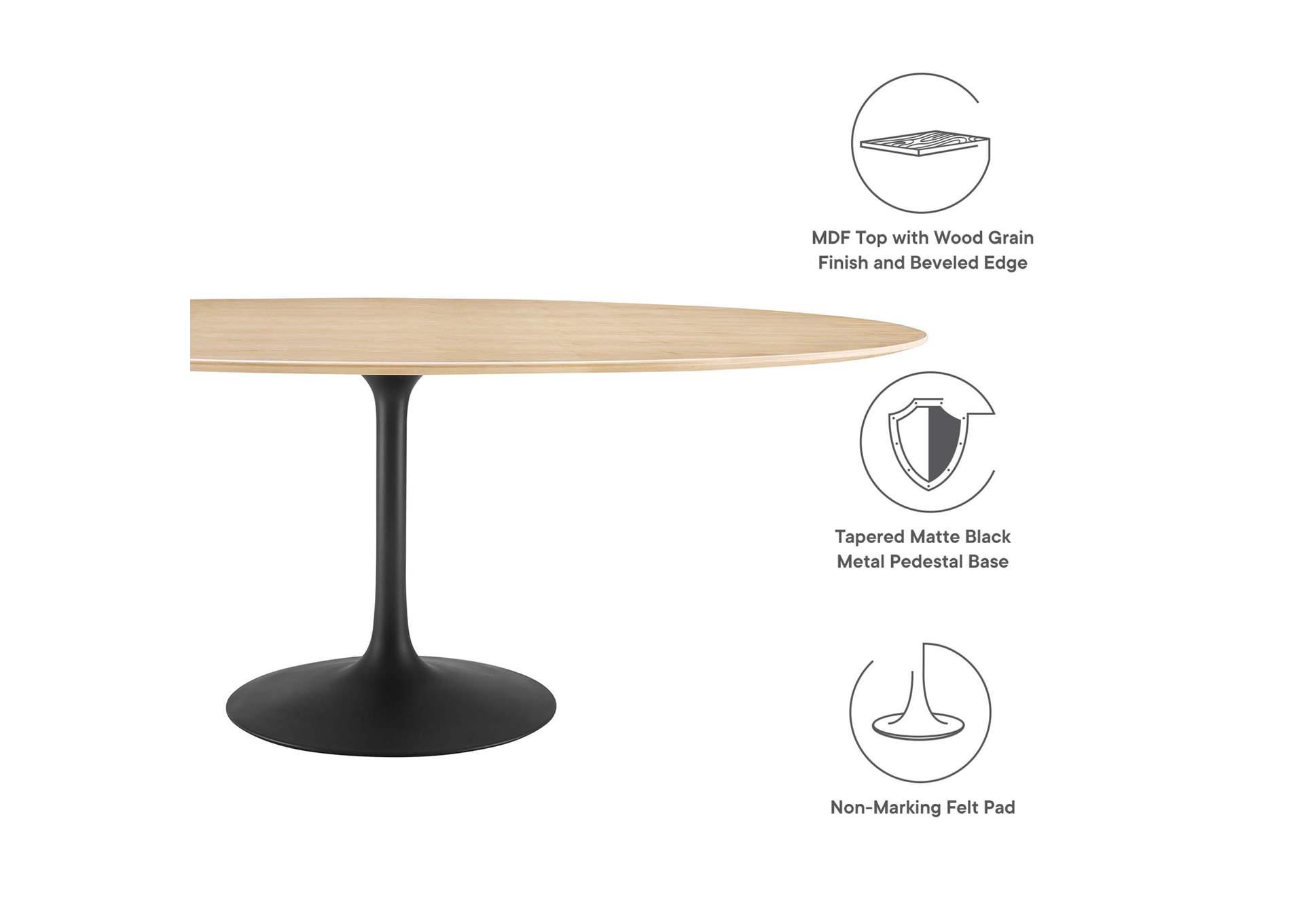 Black Natural Lippa 78" Wood Oval Dining Table,Modway