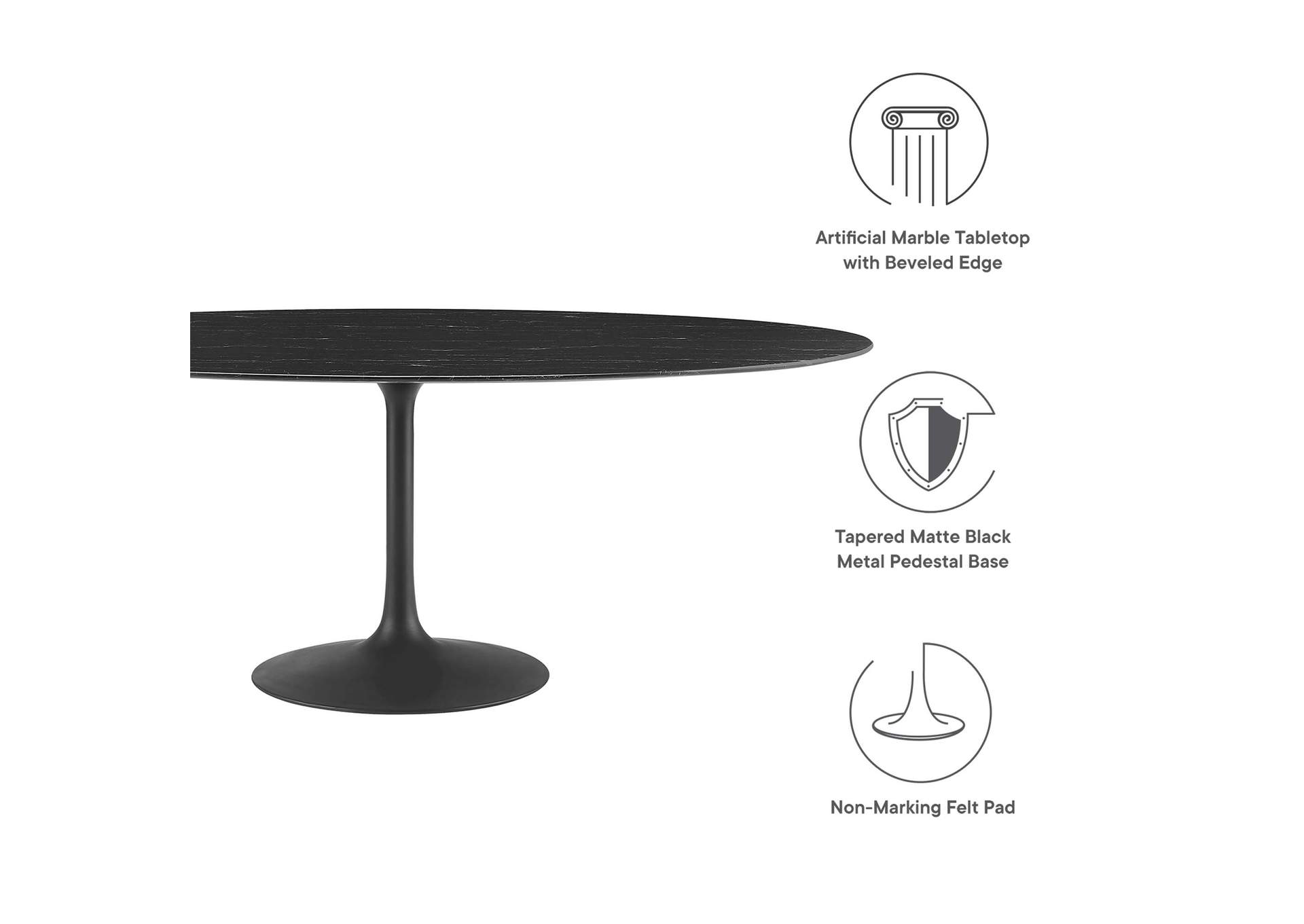 Black Black Lippa 78" Oval Artificial Marble Dining Table,Modway
