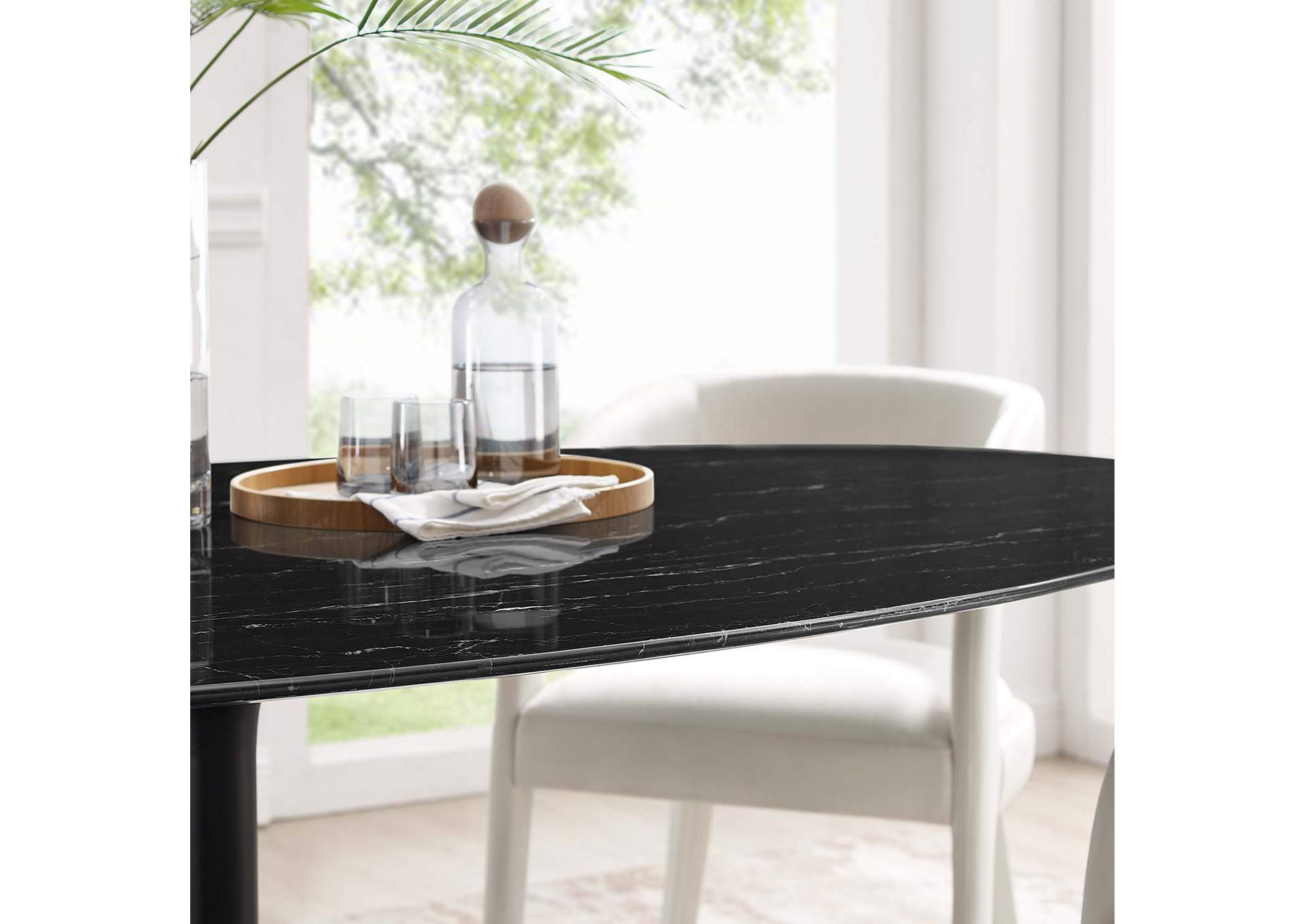 Black Black Lippa 78" Oval Artificial Marble Dining Table,Modway