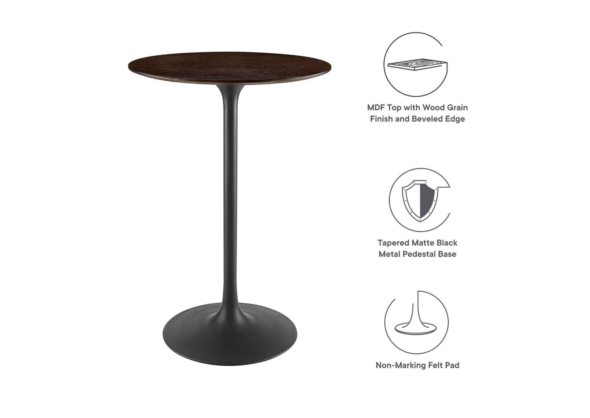 Black Cherry Walnut Lippa 28" Wood Bar Table,Modway