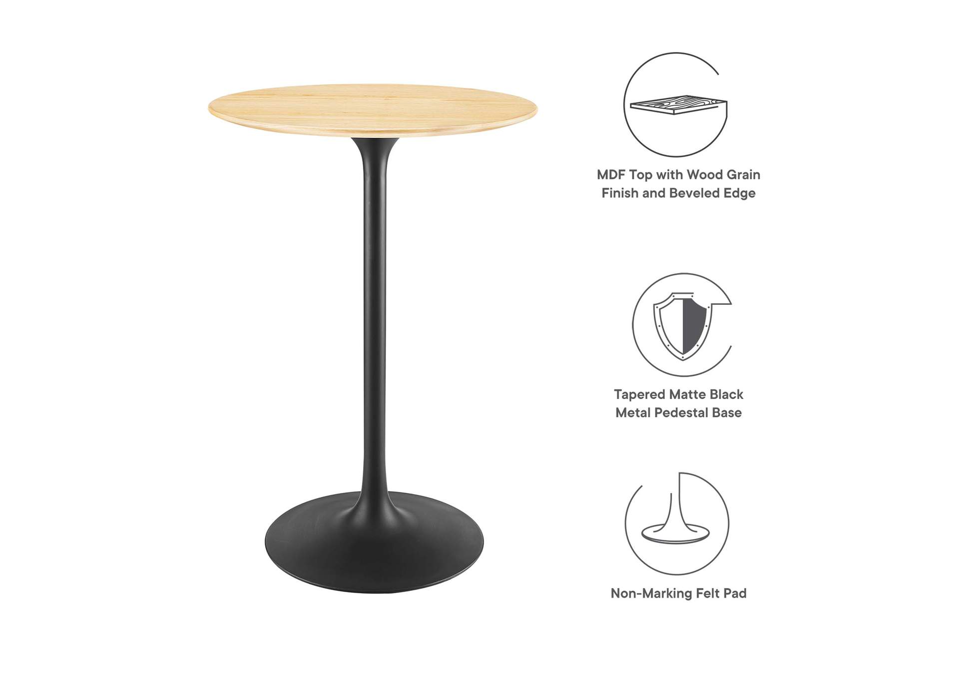 Black Natural Lippa 28" Wood Bar Table,Modway