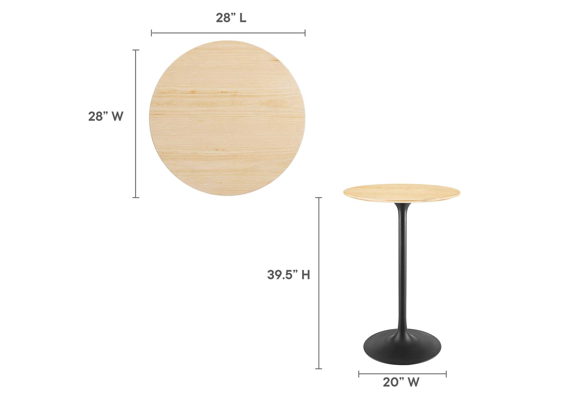Black Natural Lippa 28" Wood Bar Table,Modway