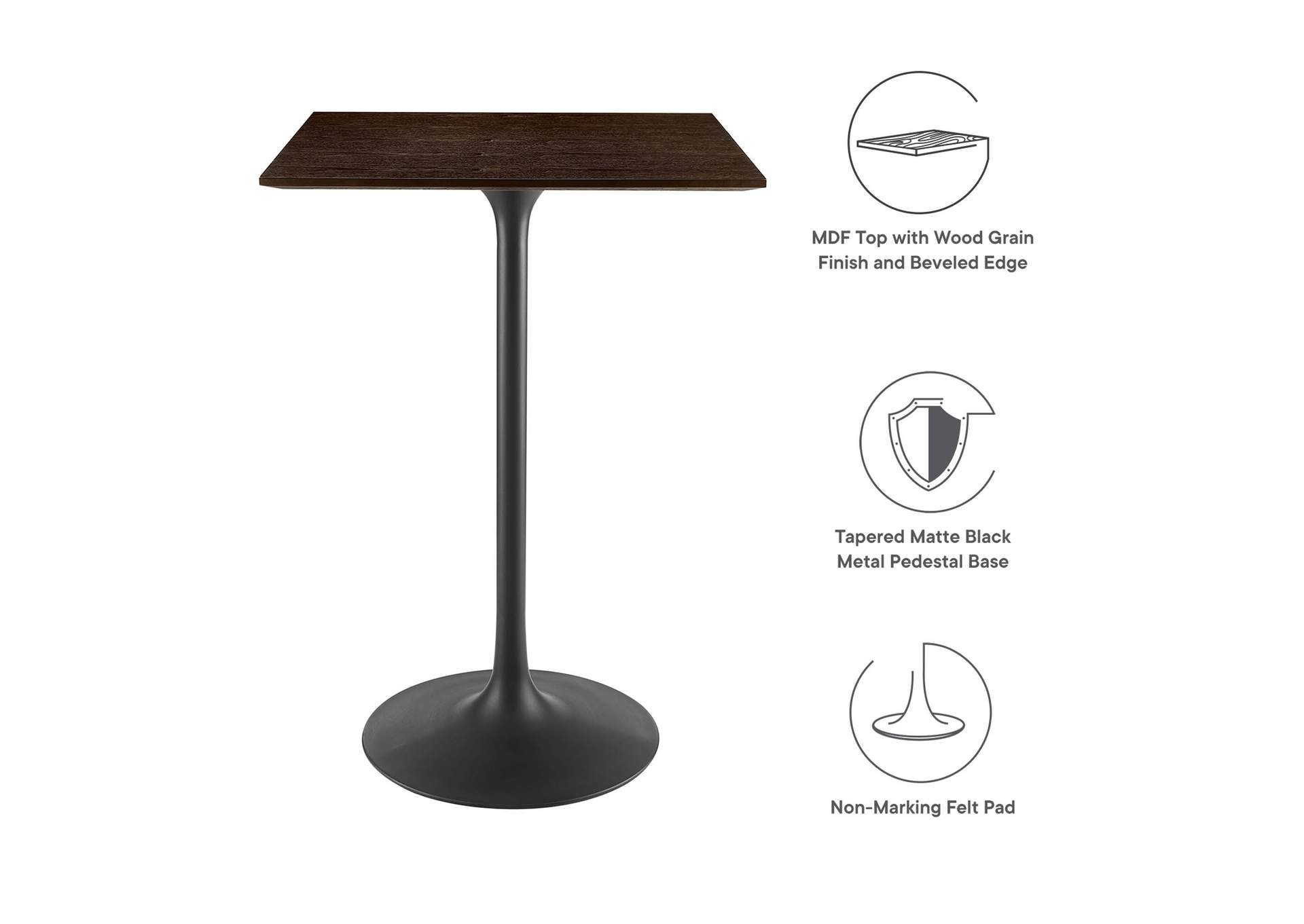 Black Cherry Walnut Lippa 28" Square Wood Bar Table,Modway