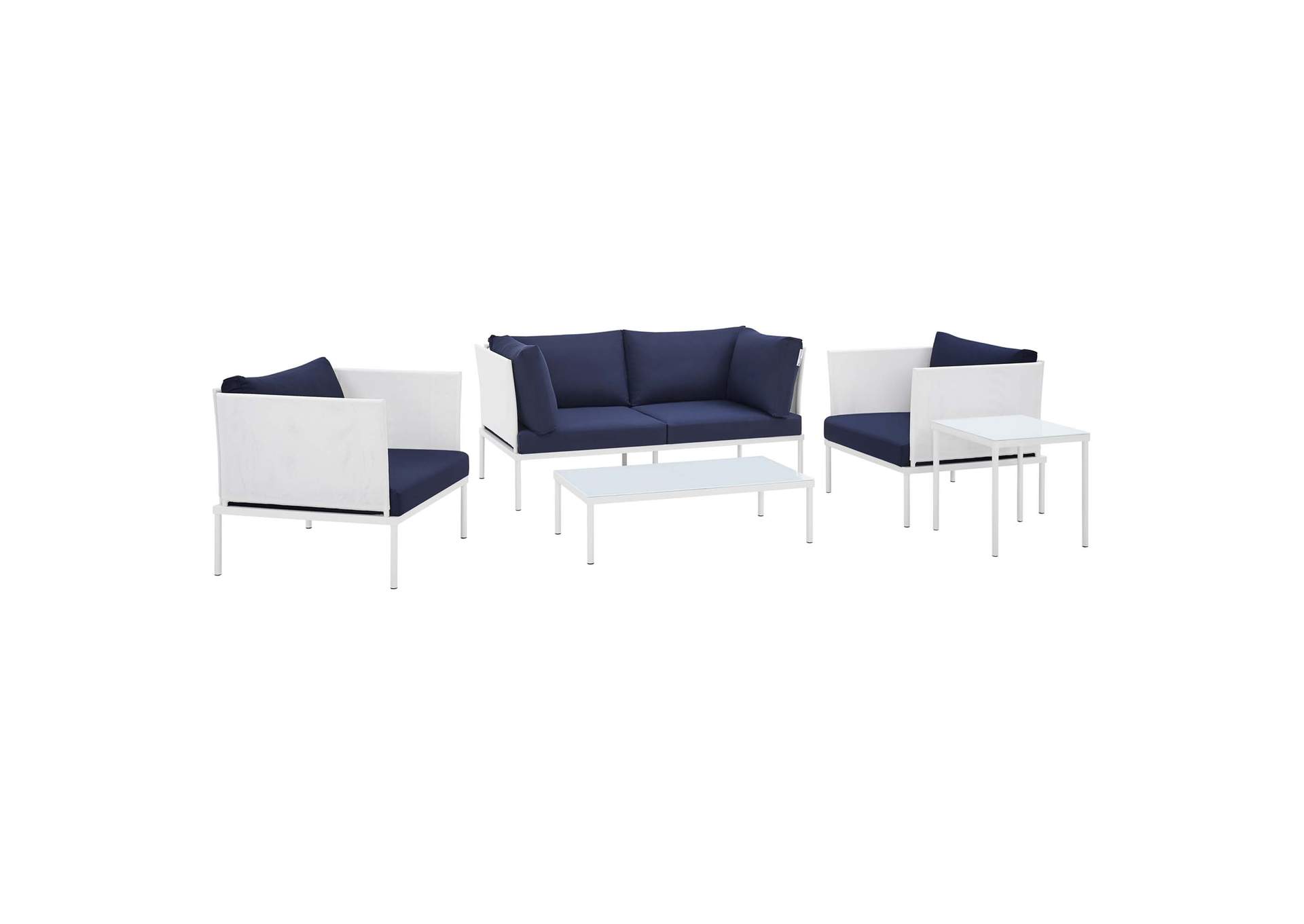 White Navy Harmony 5-Piece Sunbrella,Modway