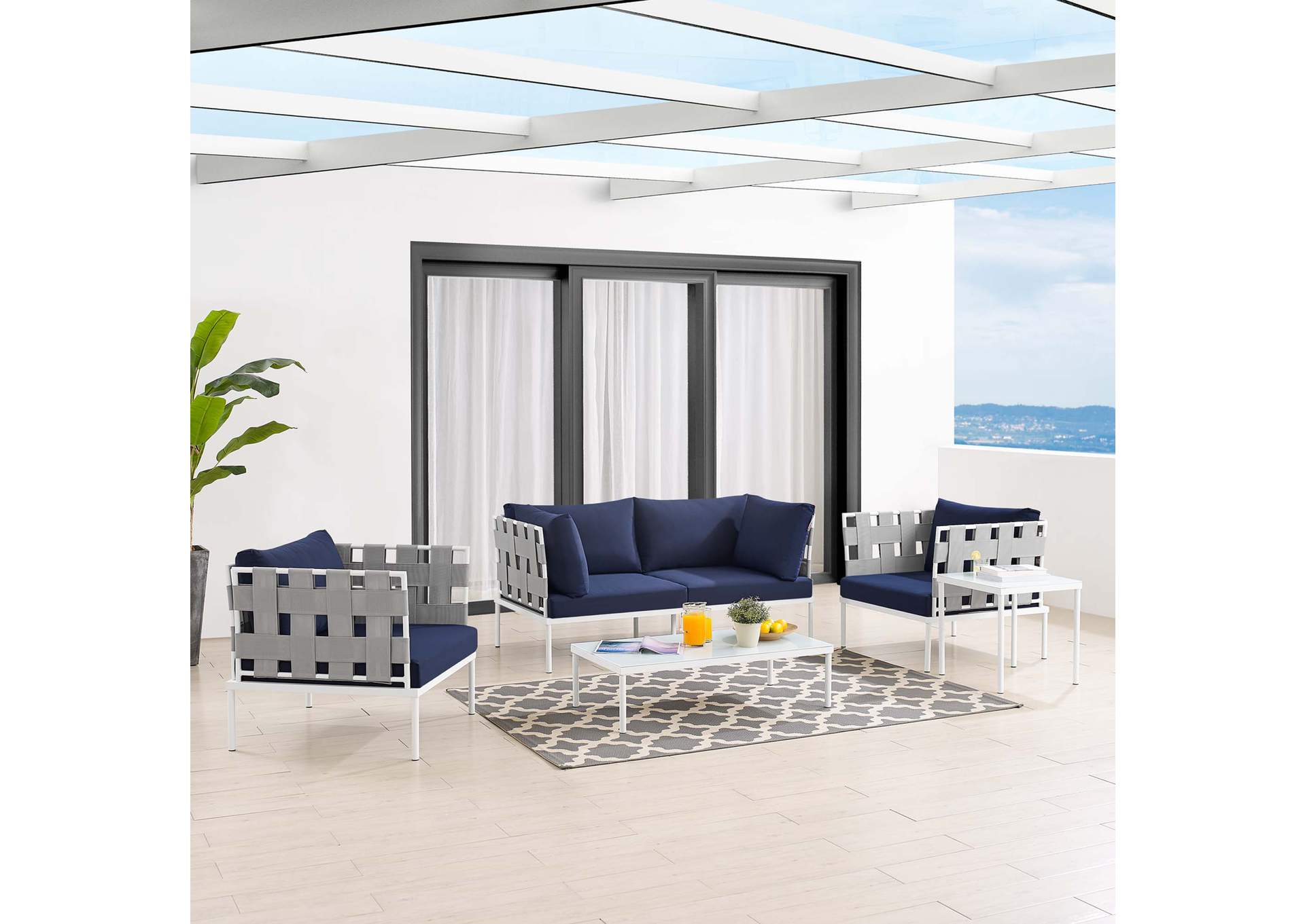 Gray Navy Harmony 5-Piece Sunbrella,Modway