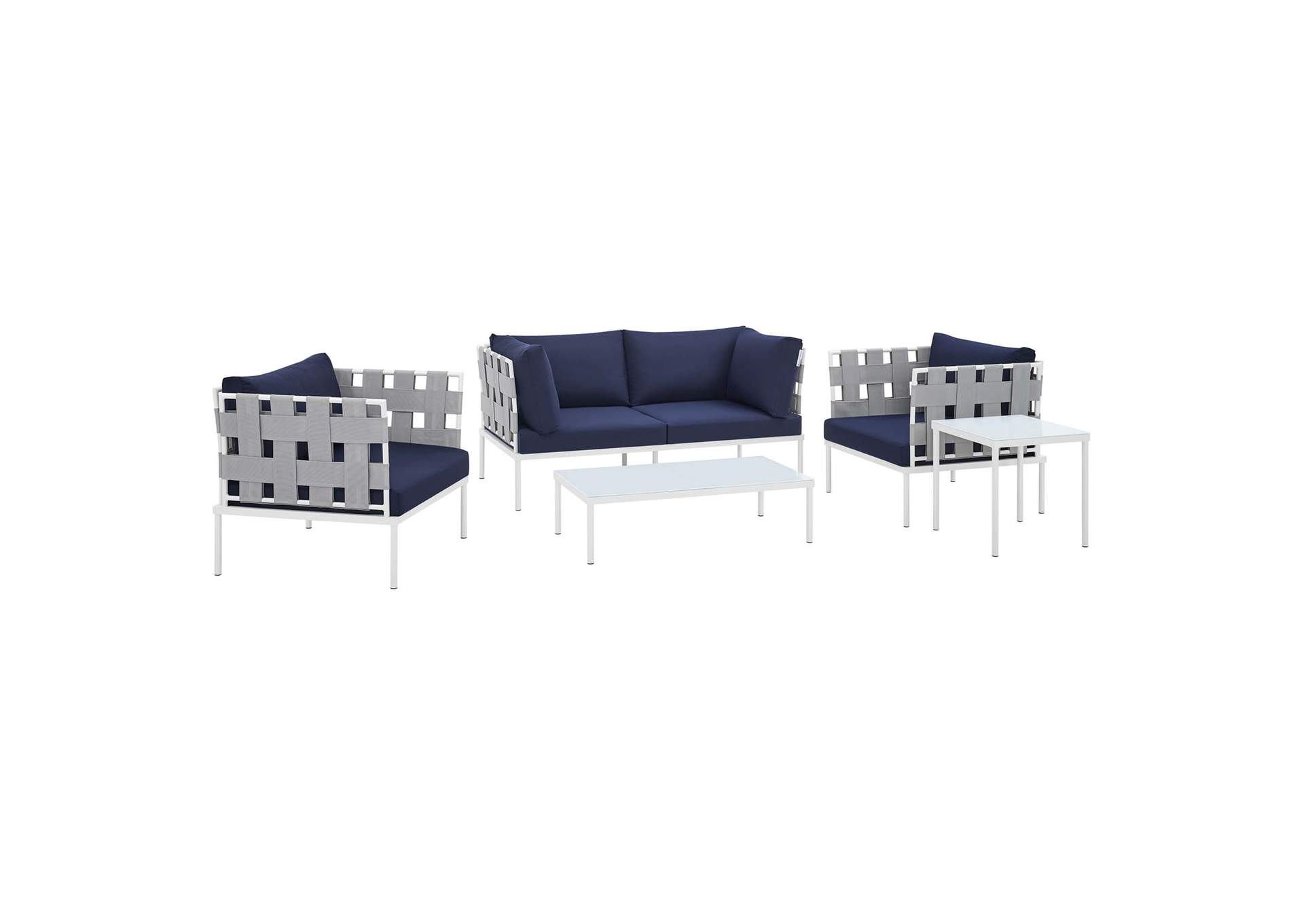 Gray Navy Harmony 5-Piece Sunbrella,Modway