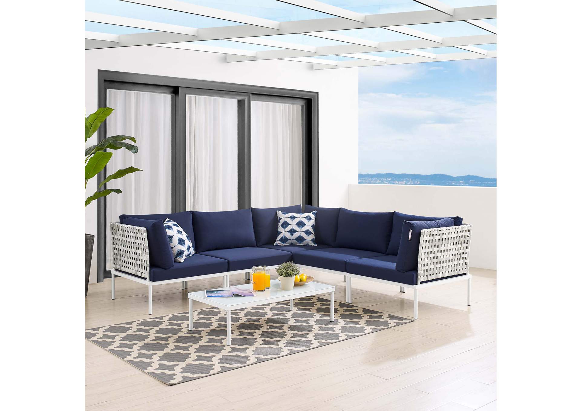 Taupe Navy Harmony 6-Piece  Sunbrella,Modway