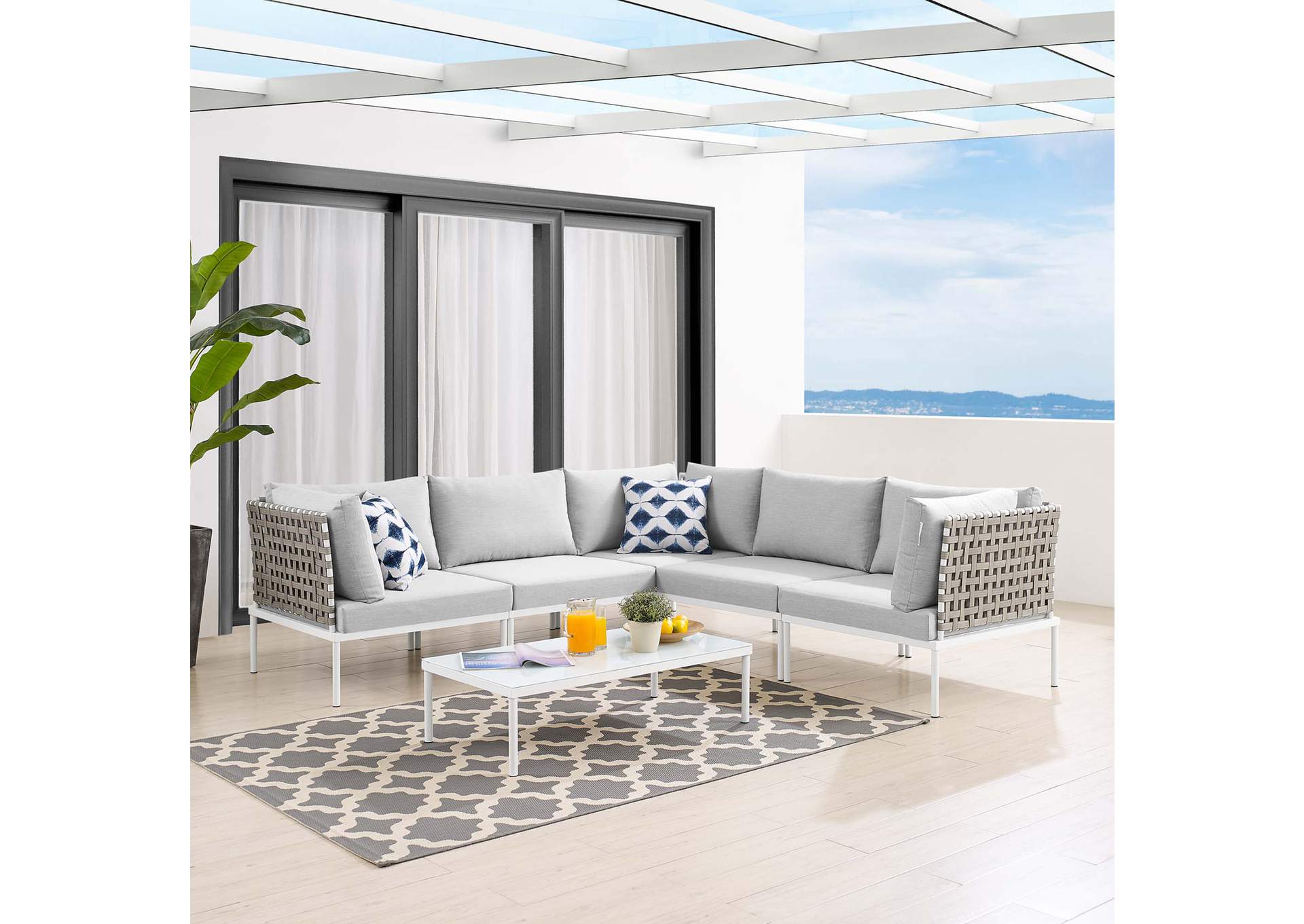 Tan Gray Harmony 6-Piece  Sunbrella,Modway