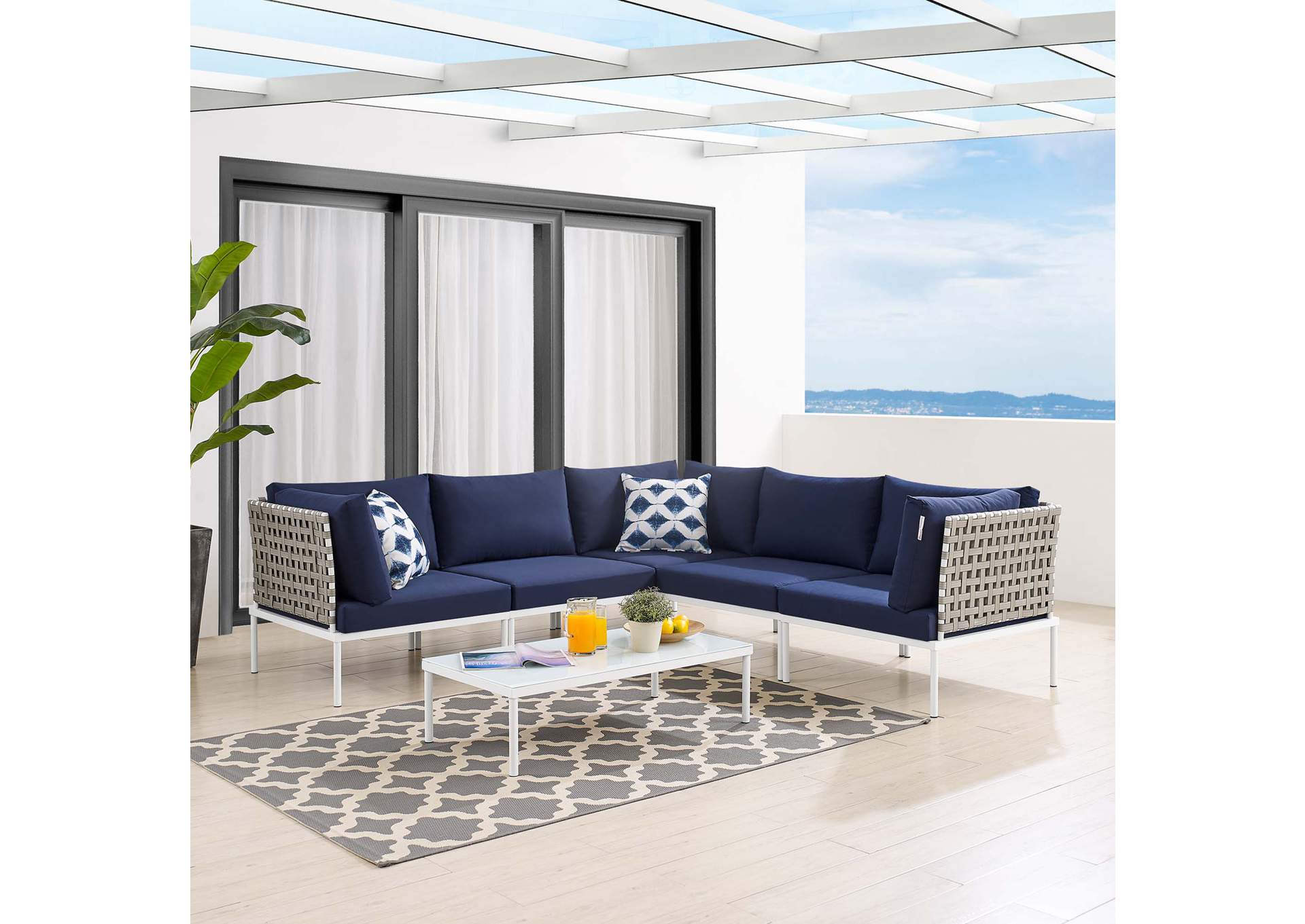 Tan Navy Harmony 6-Piece  Sunbrella,Modway