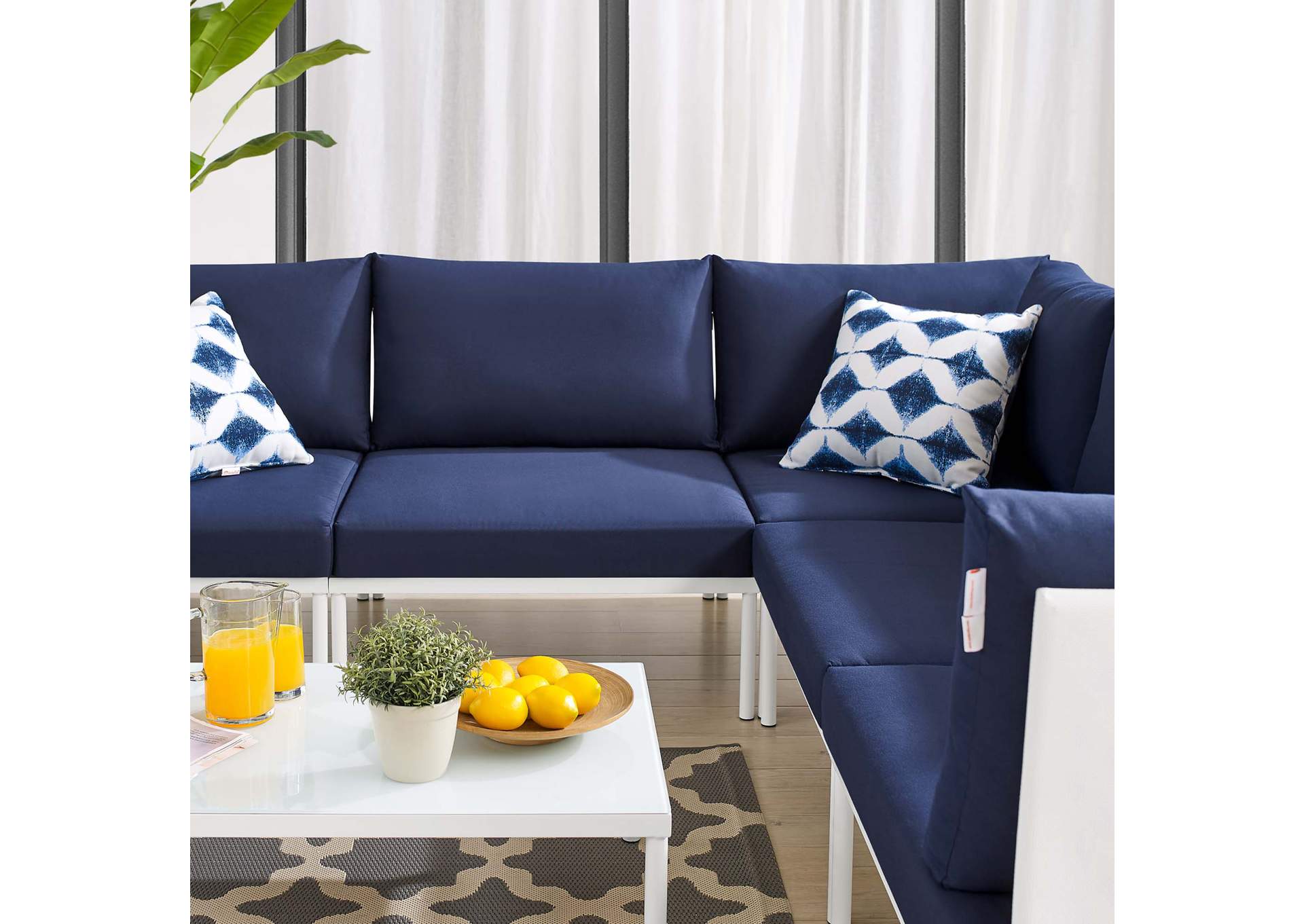 White Navy Harmony 6-Piece  Sunbrella,Modway