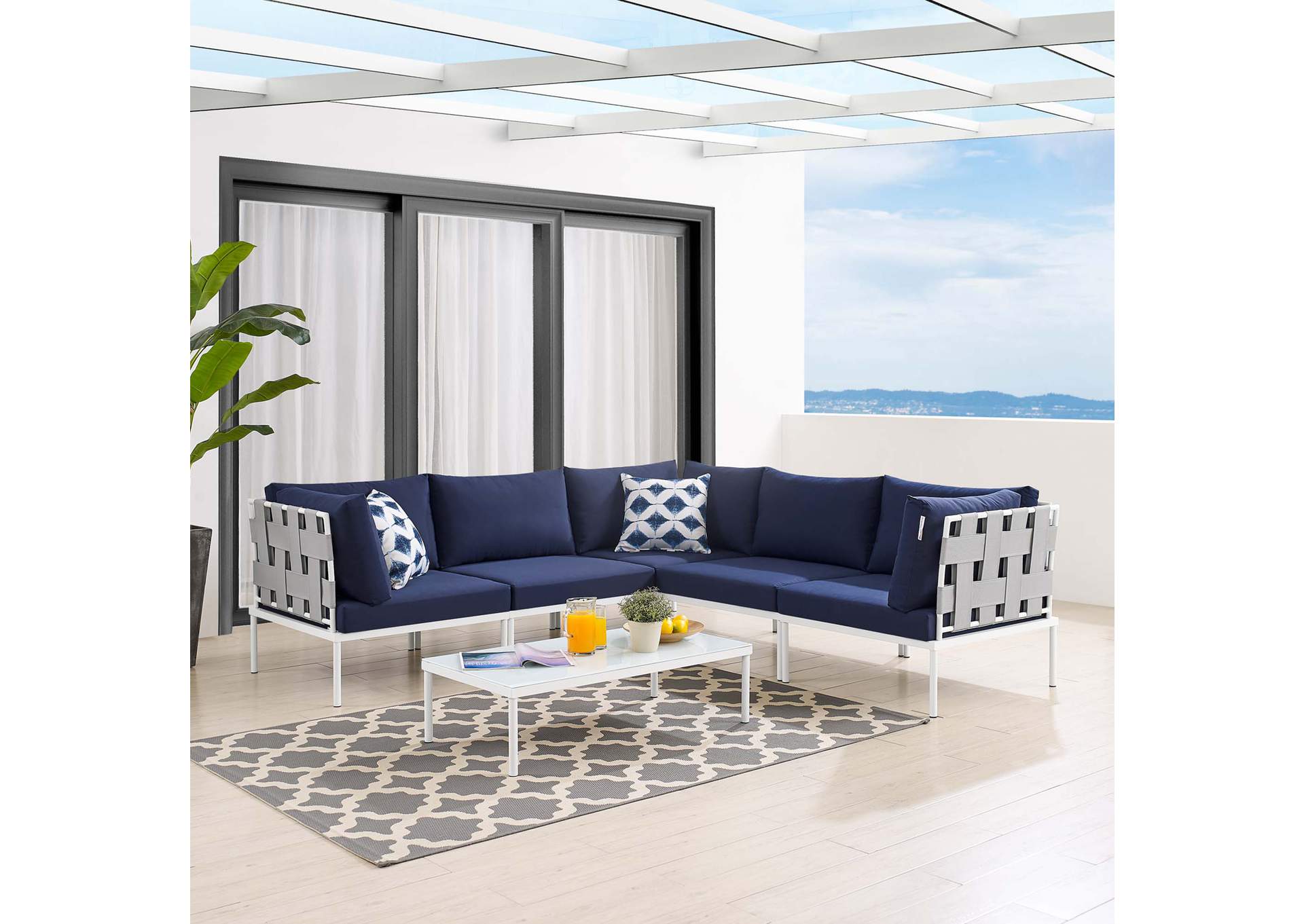 Gray Navy Harmony 6-Piece  Sunbrella,Modway