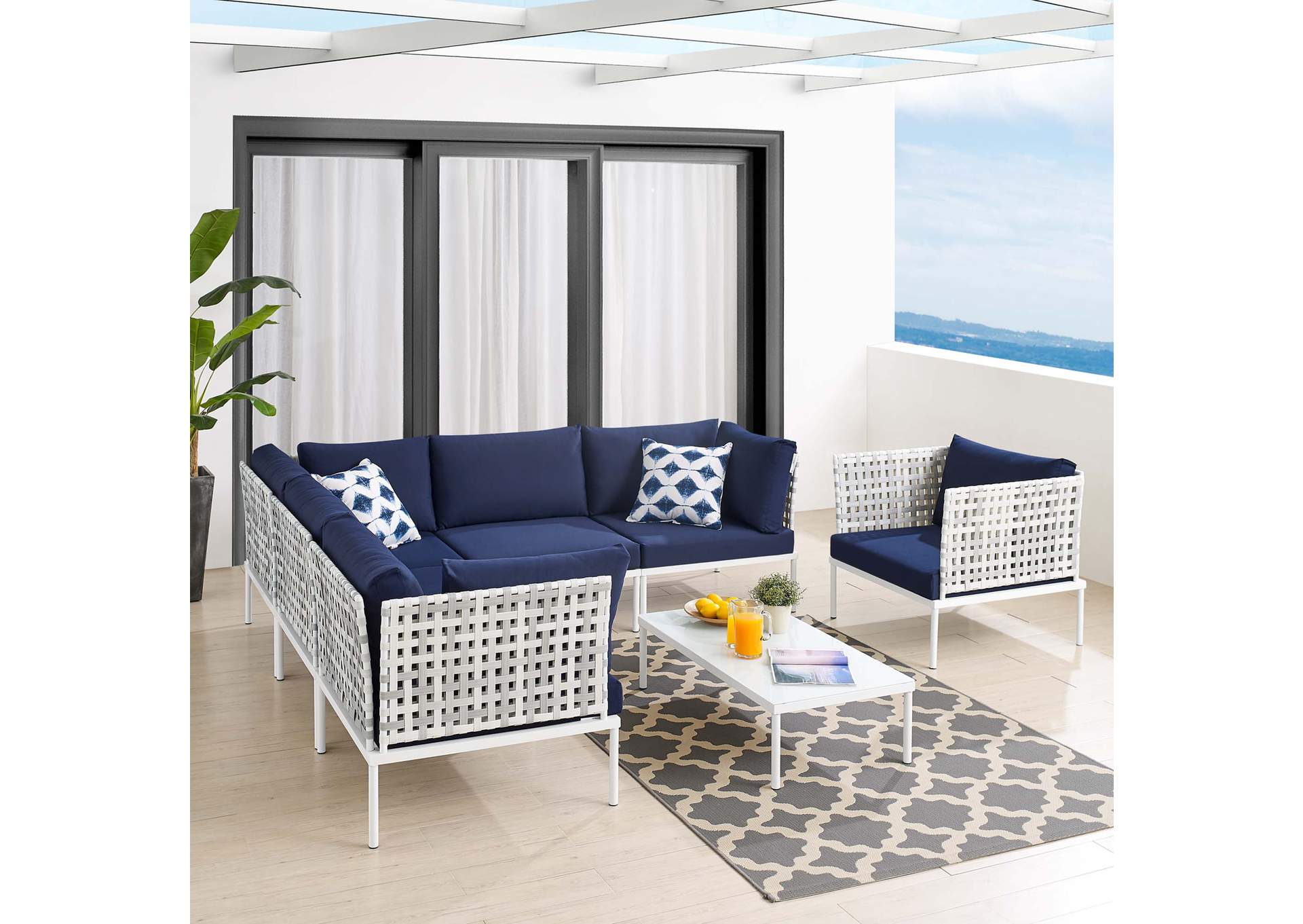 Taupe Navy Harmony 7-Piece  Sunbrella,Modway