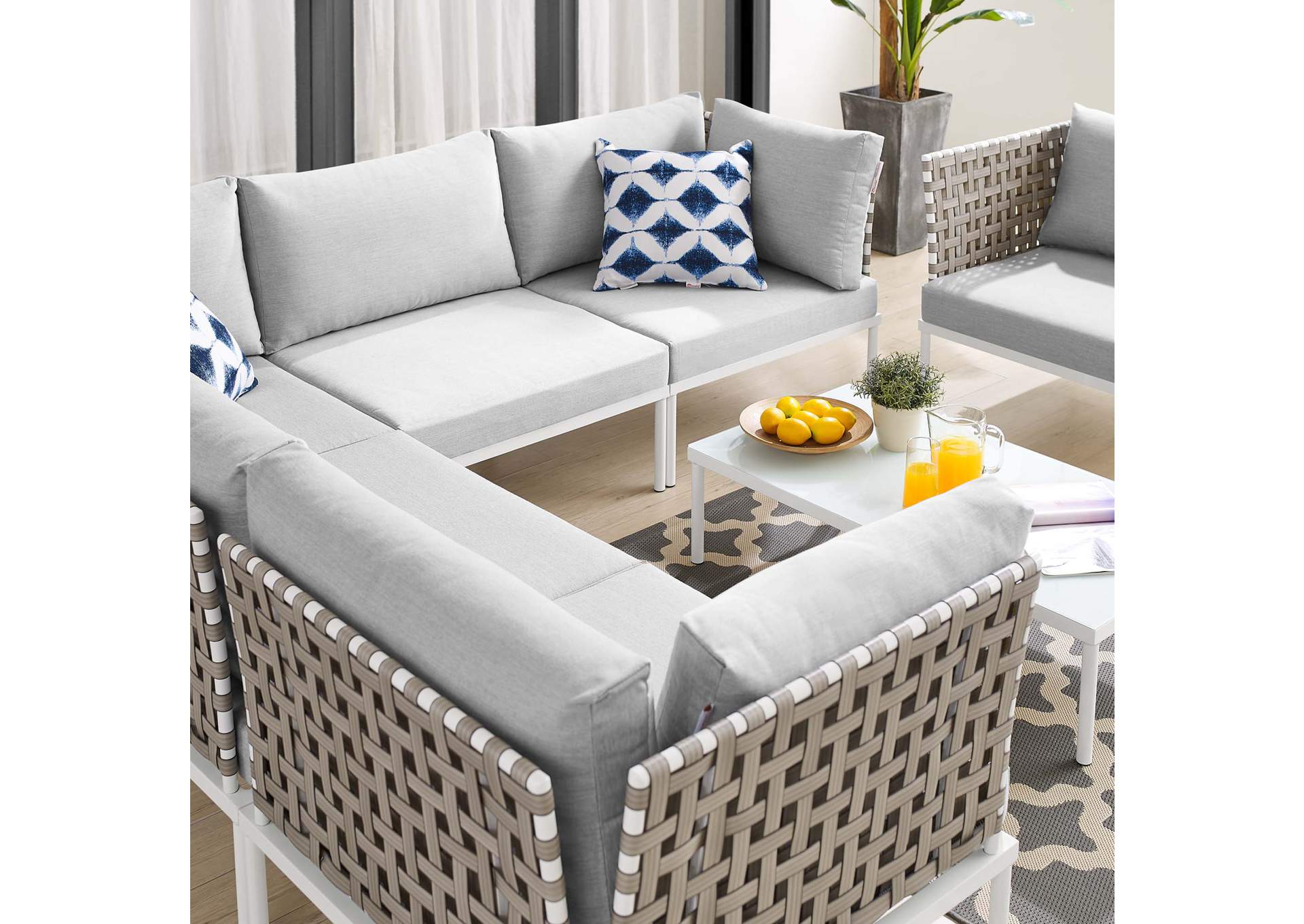 Tan Gray Harmony 7-Piece  Sunbrella,Modway